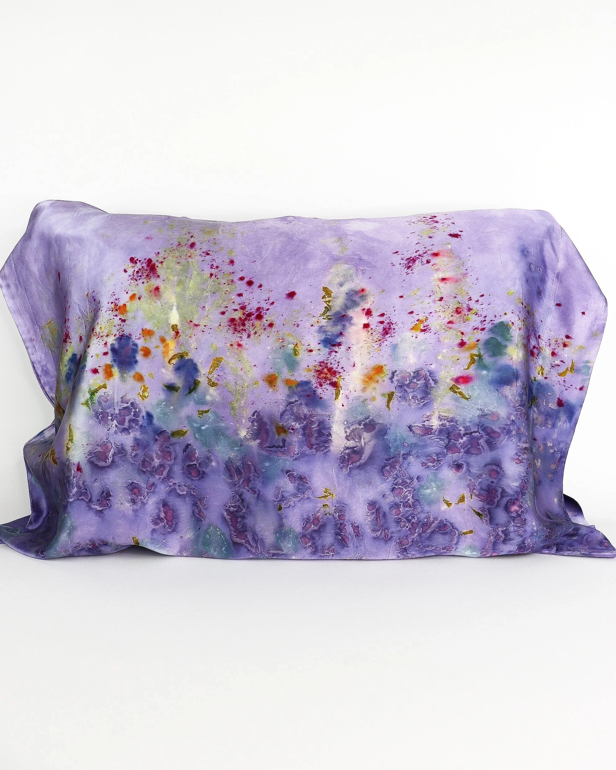 Botanically Dyed Silk Pillowcase eco printed with flowers. Silk Charmeuse pillowcase.