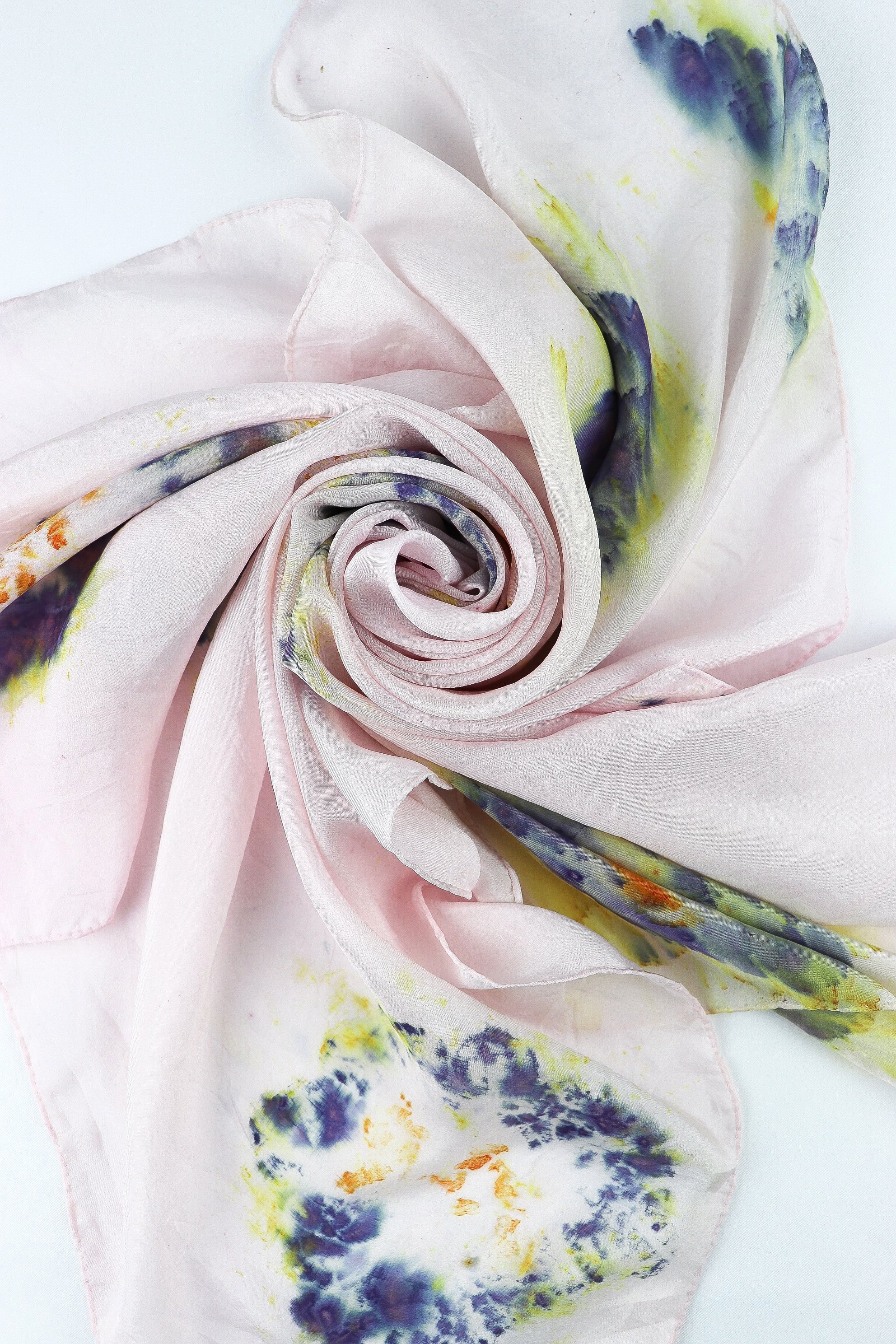 One of a kind botanically Dyed Silk Scarf and bandana 36”X 36”. Naturally dyed with fresh flowers. AJNA Silk Scarf.Botanically dyed Silk bandana in San Francisco Bay Area California