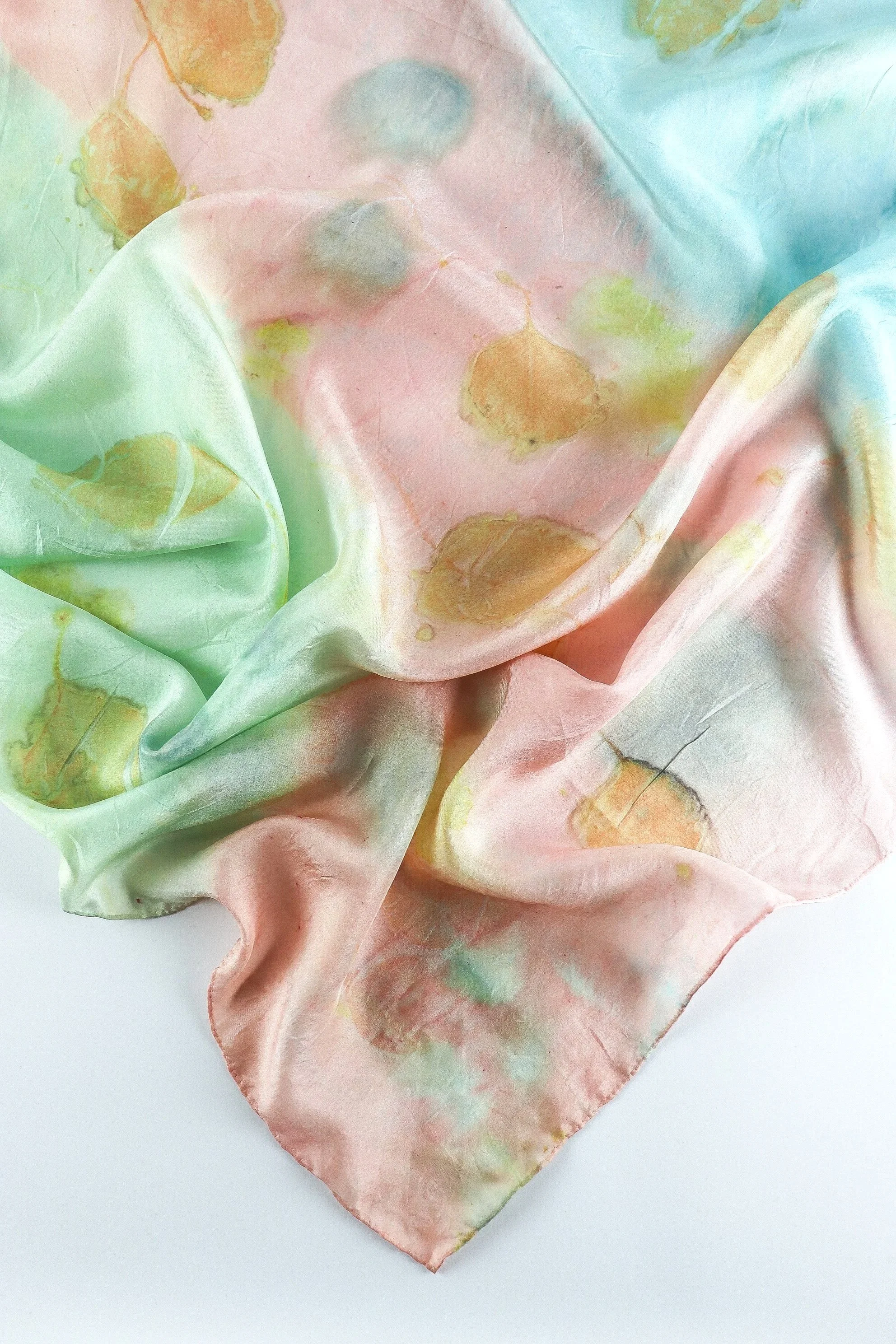 Botanically Dyed Silk Scarf. Eco printed silk scarf.