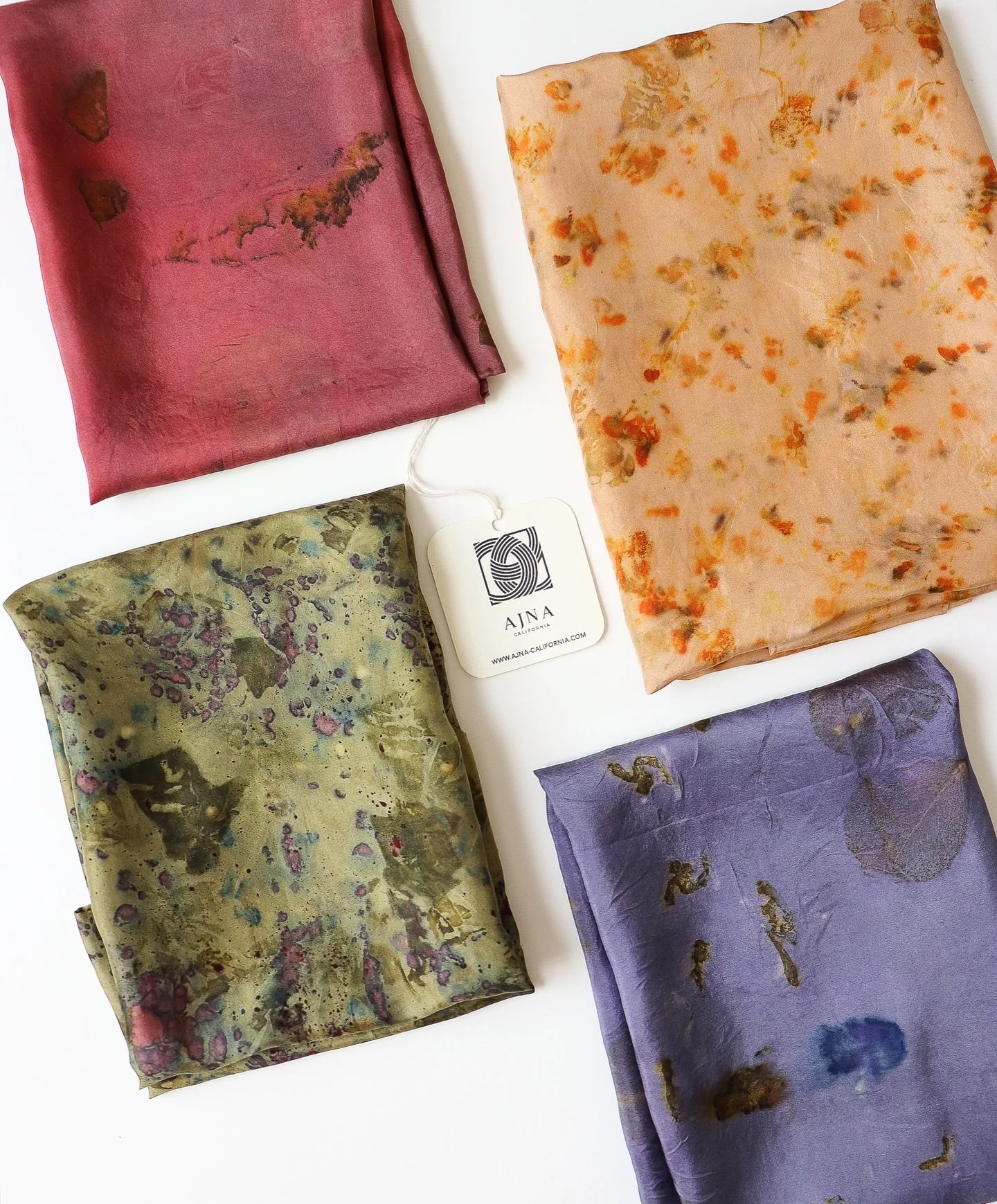 Botanically dyed silk scarves 🍂 
#botanicallydyedsilk #uniquescarves #ajnacalifornia #naturaldye #botanicaldye