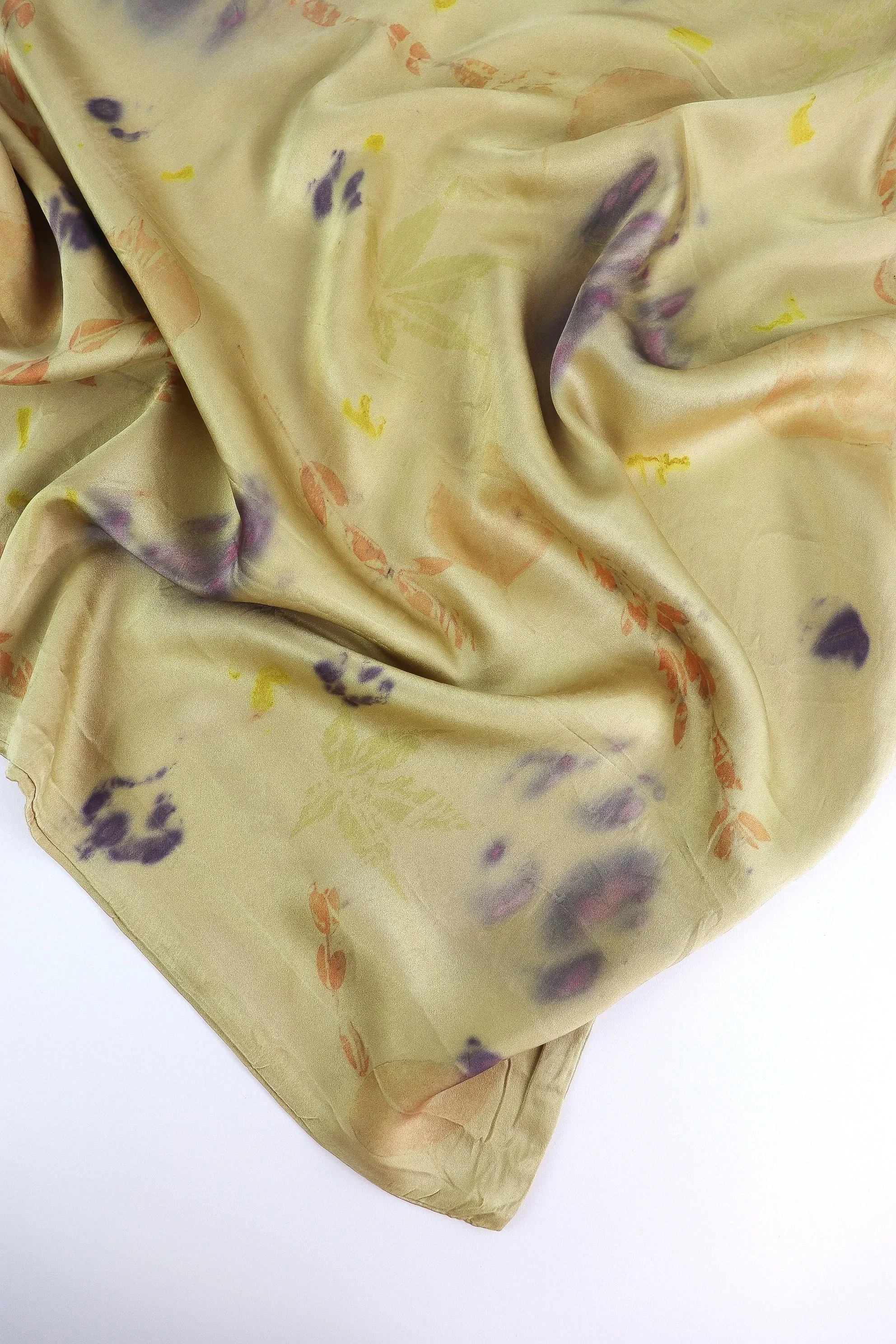 Botanically Dyed Silk Pillowcase eco printed with flowers. Plant dyed silk. AJNA California naturally dyed textiles in San Jose, California. Silk Pillowcase near me.
