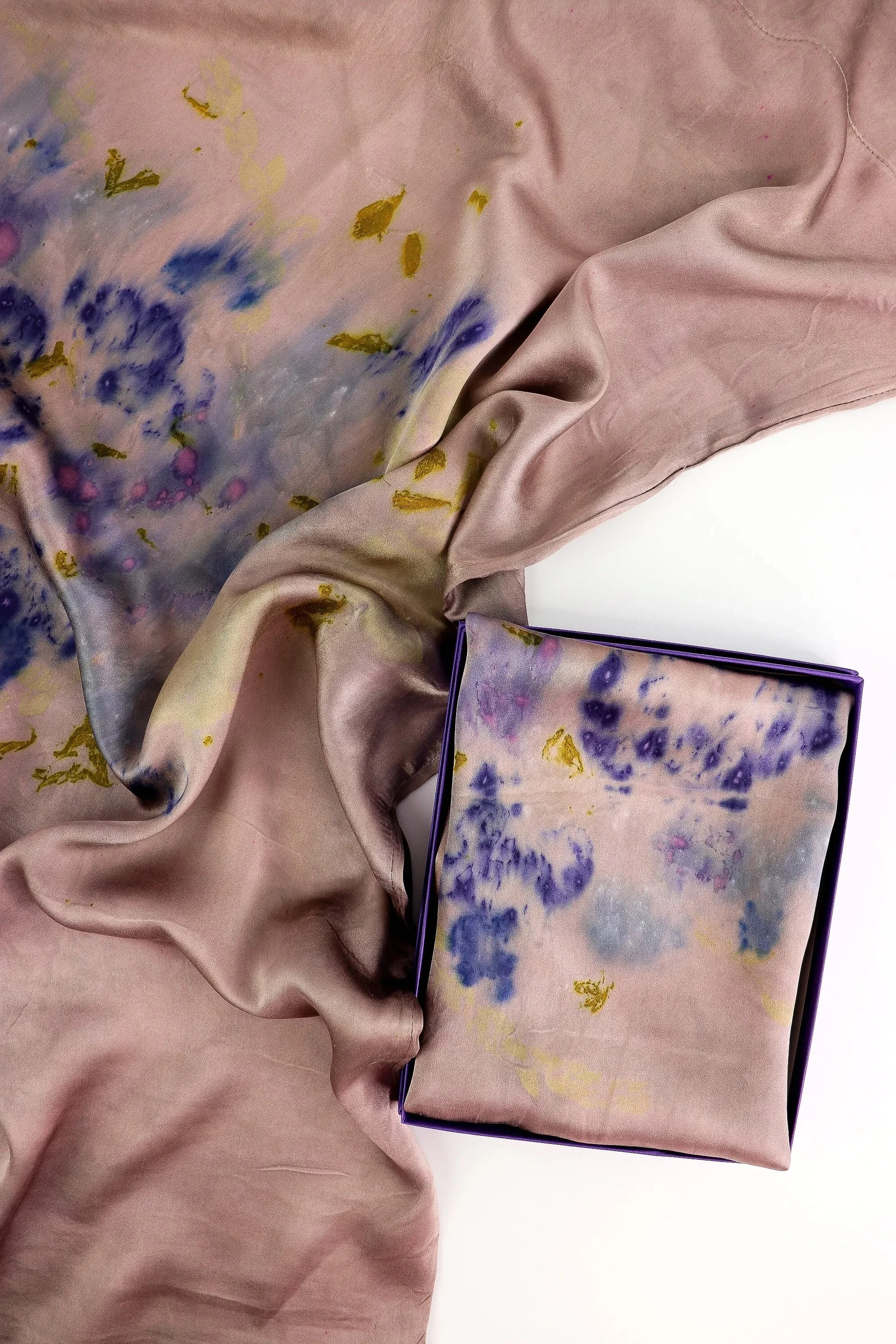 Botanically Dyed Silk Pillowcase eco printed with flowers. Mulberry silk Charmeuse pillowcase set of 2.