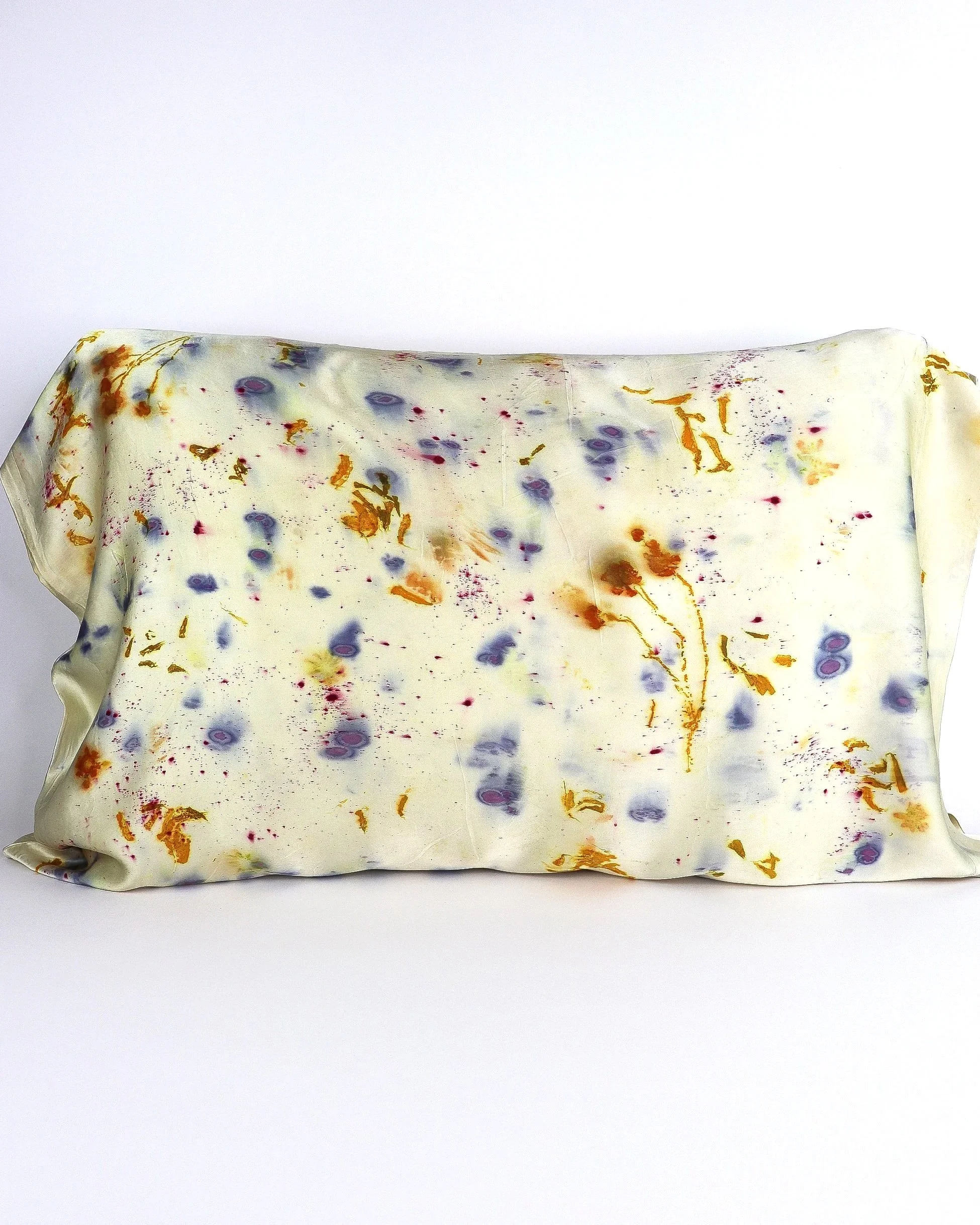 Botanically Dyed Silk Pillowcase eco printed with flowers. Silk Charmeuse pillowcase set of 2.