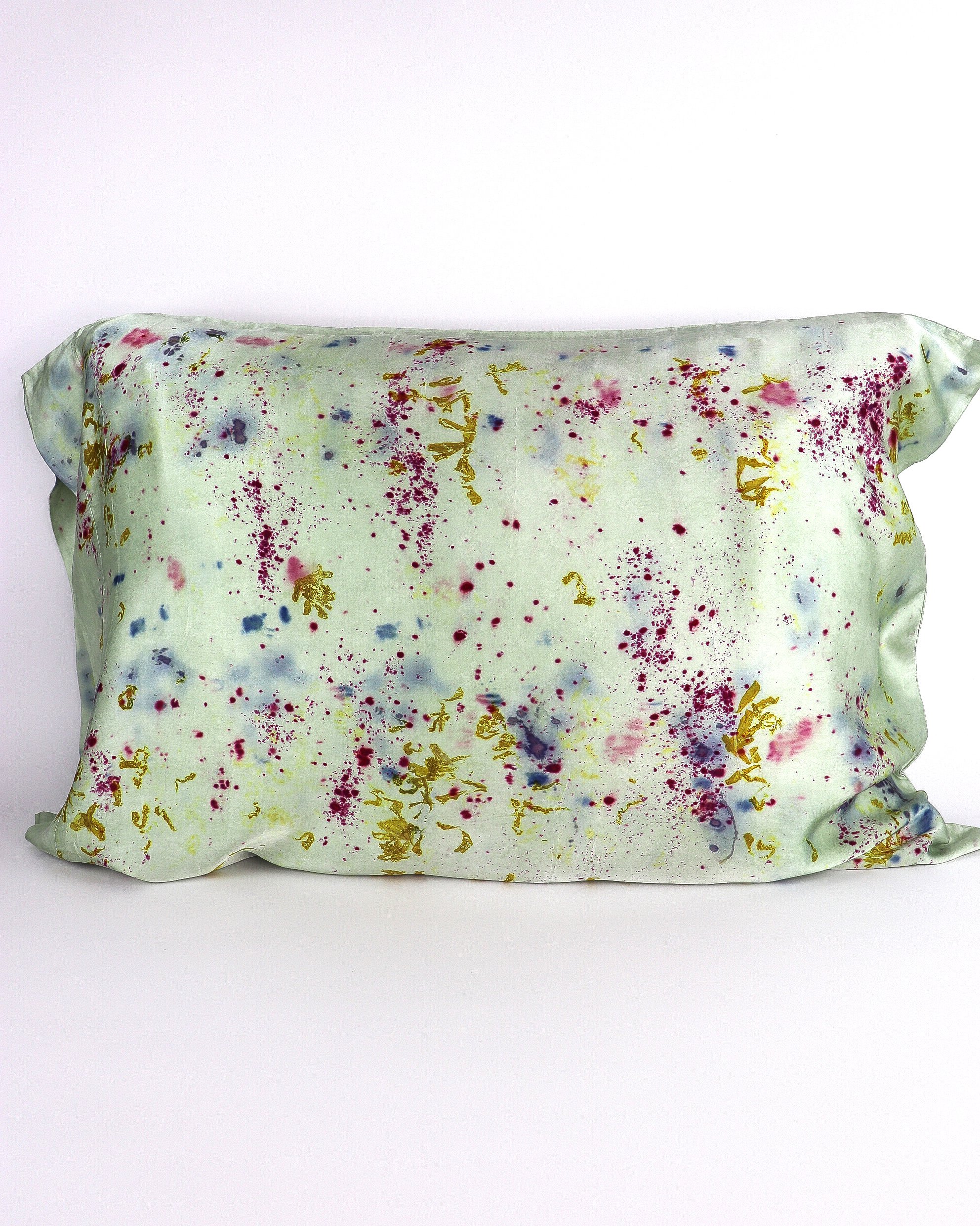 Botanically Dyed Silk Pillowcase eco printed with flowers. Silk Charmeuse pillowcase set of 2.
