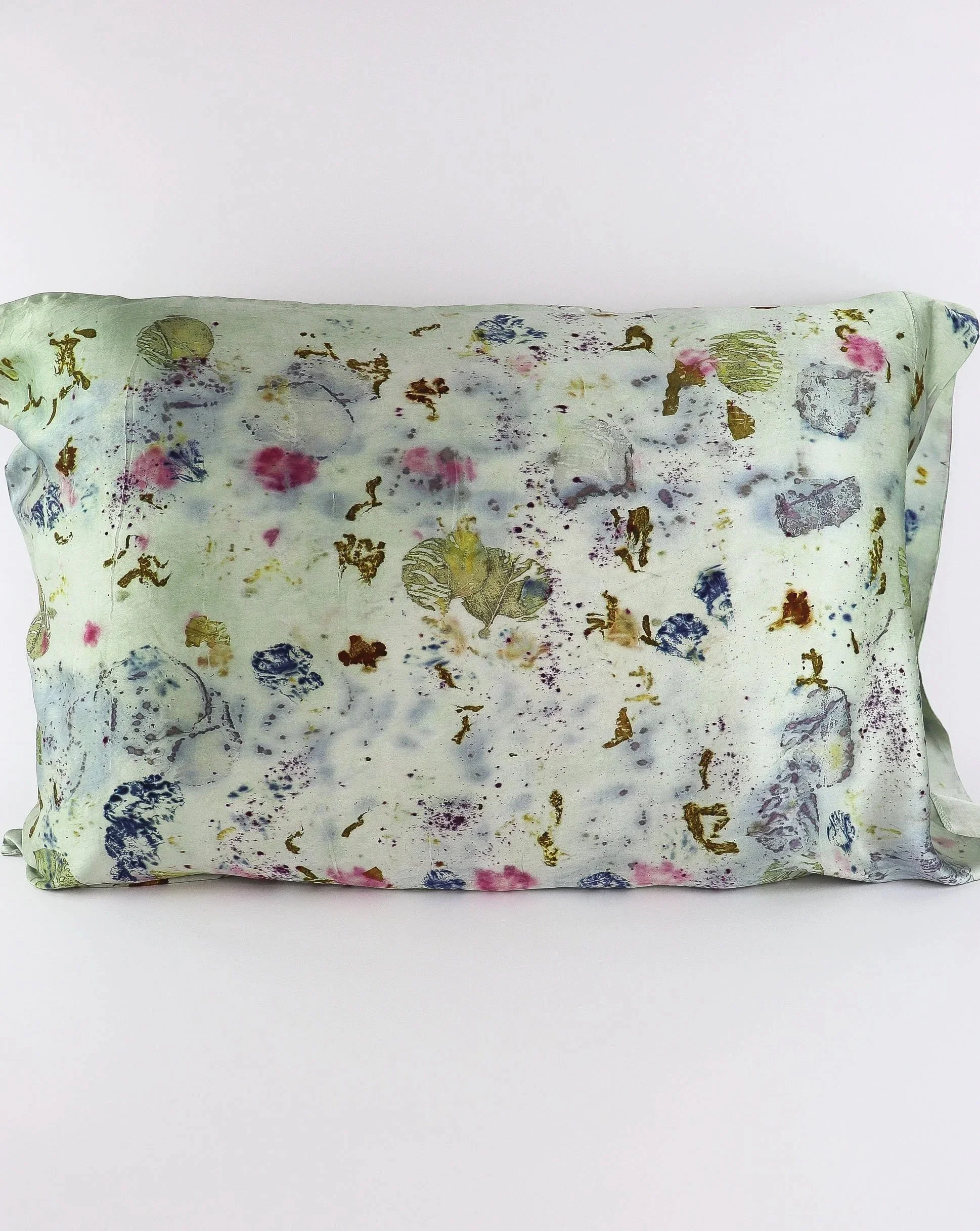 Botanically Dyed Silk Pillowcase eco printed with flowers. Mulberry silk pillowcase set of 2.
