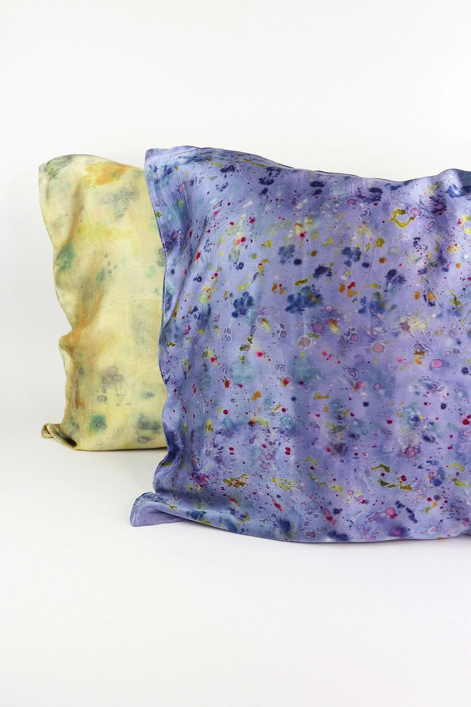 Botanically Dyed Silk Pillowcase eco printed with flowers. Mulberry silk Charmeuse pillowcase set of 2.