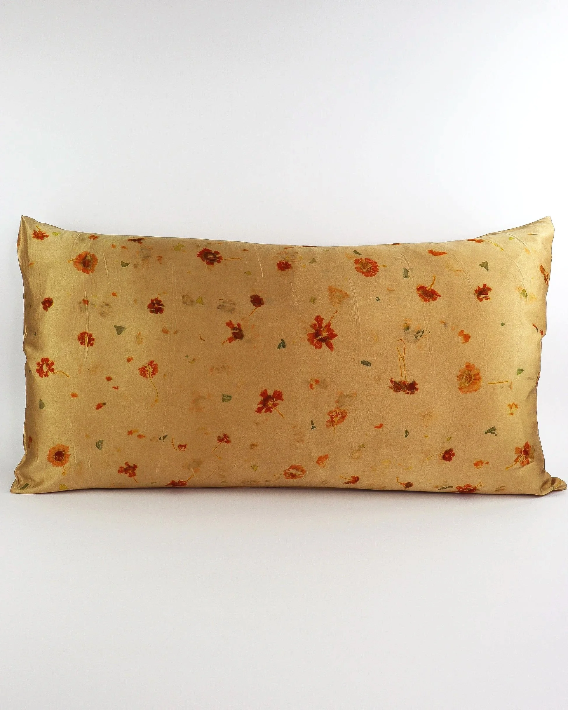 Botanically Dyed Mulberry Silk Pillowcase eco printed with flowers. Silk Charmeuse pillowcase set of 2 King size