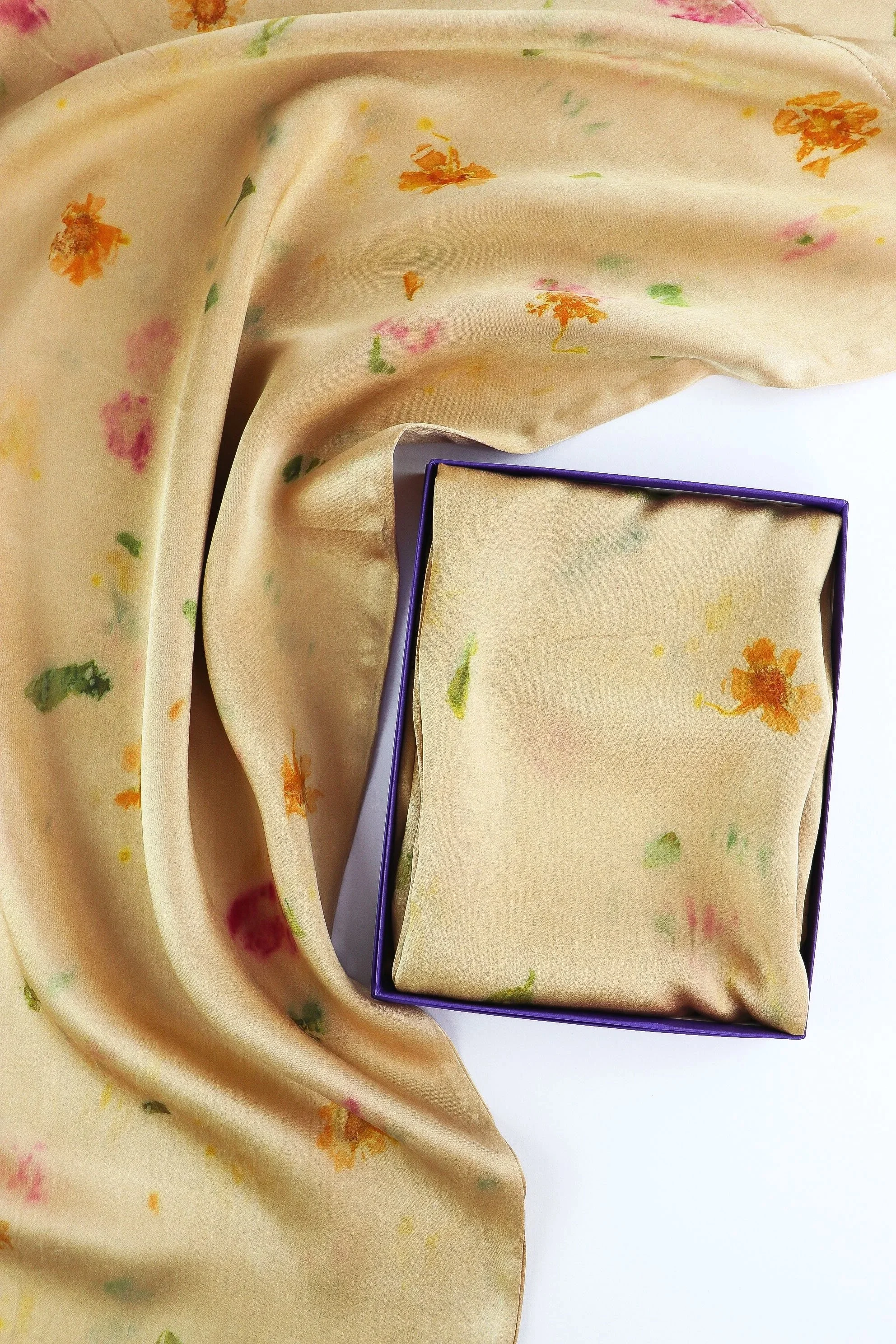 Botanically Dyed Silk Pillowcase eco printed with flowers. Mulberry silk pillowcase set of 2.