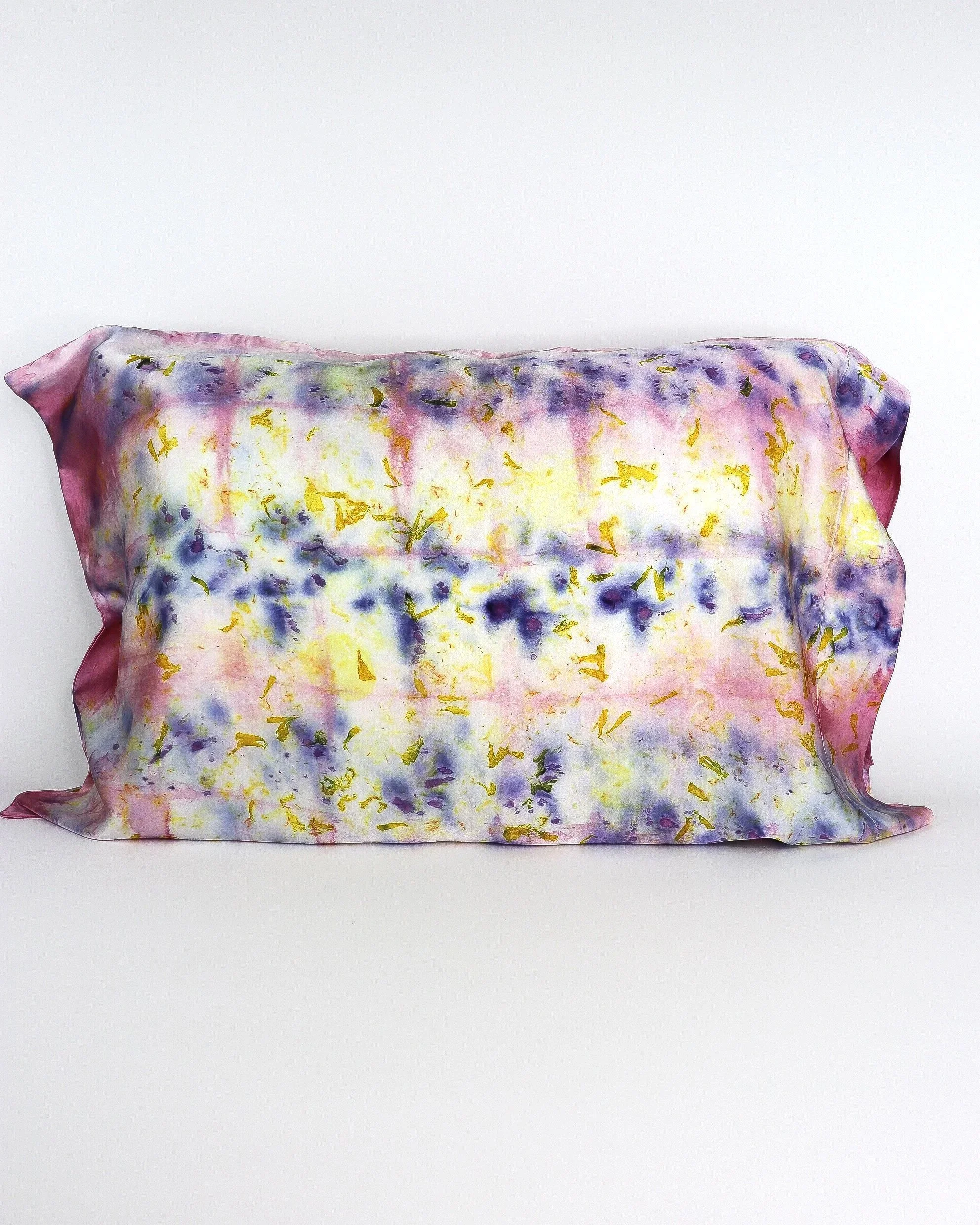 Botanically Dyed Silk Pillowcase eco printed with flowers. Silk Charmeuse pillowcase.