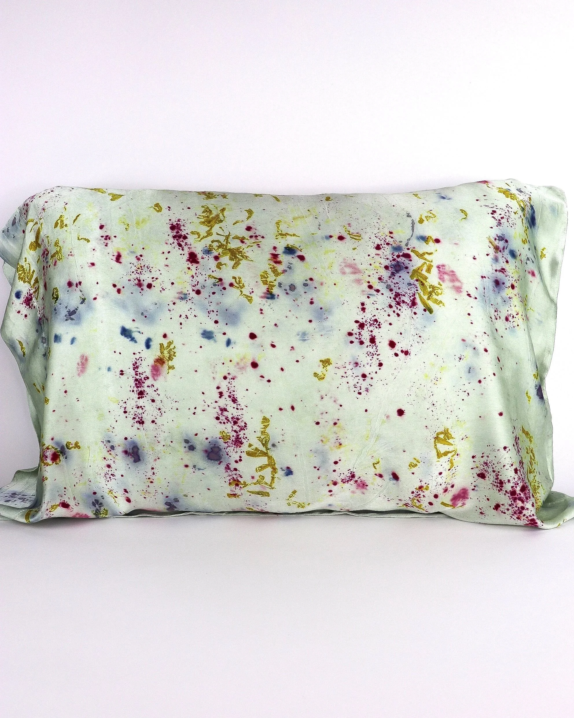 Botanically Dyed Silk Pillowcase eco printed with flowers. Silk Charmeuse pillowcase set of 2.
