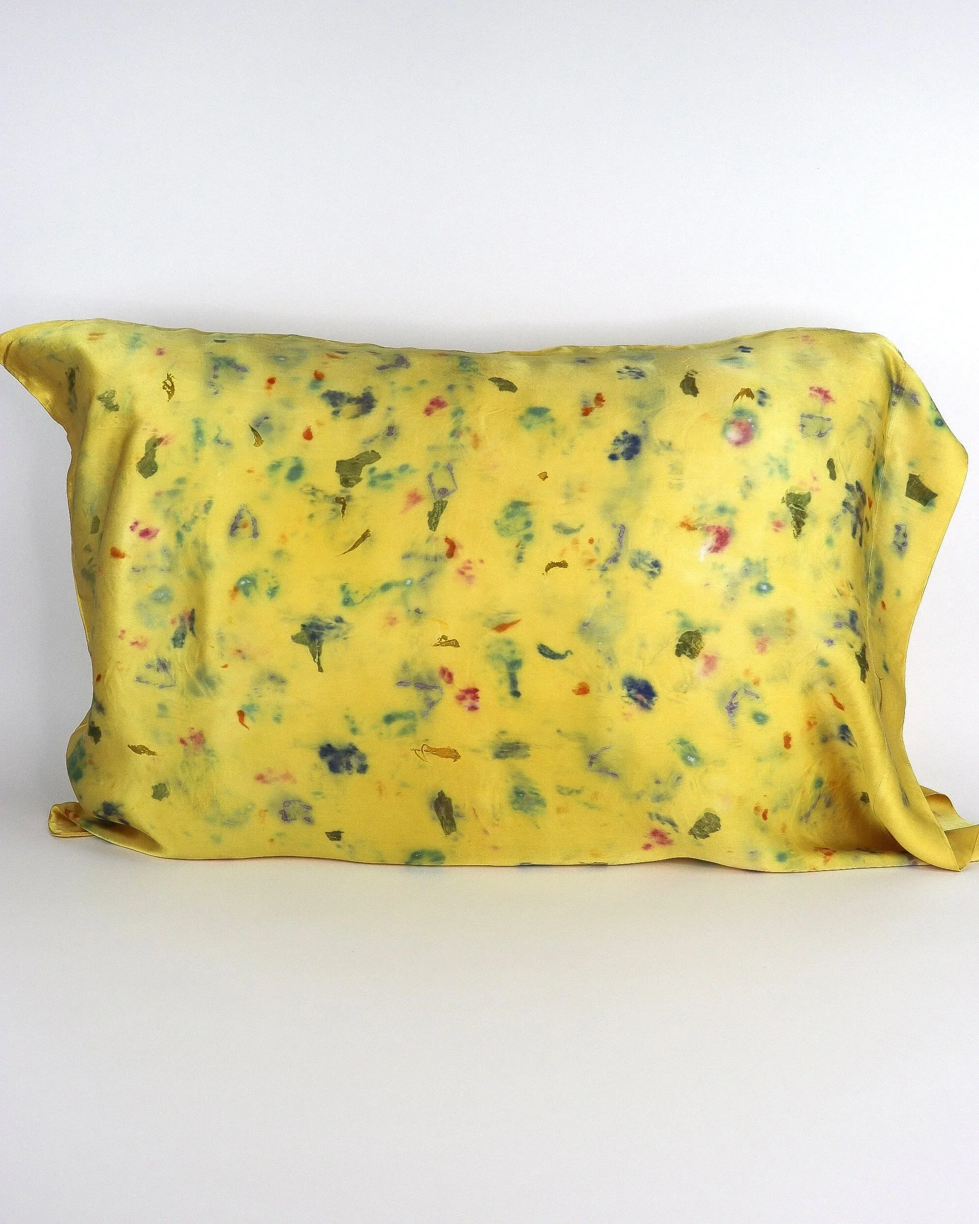Botanically Dyed Silk Pillowcase eco printed with flowers. Silk Charmeuse pillowcase set of 2.