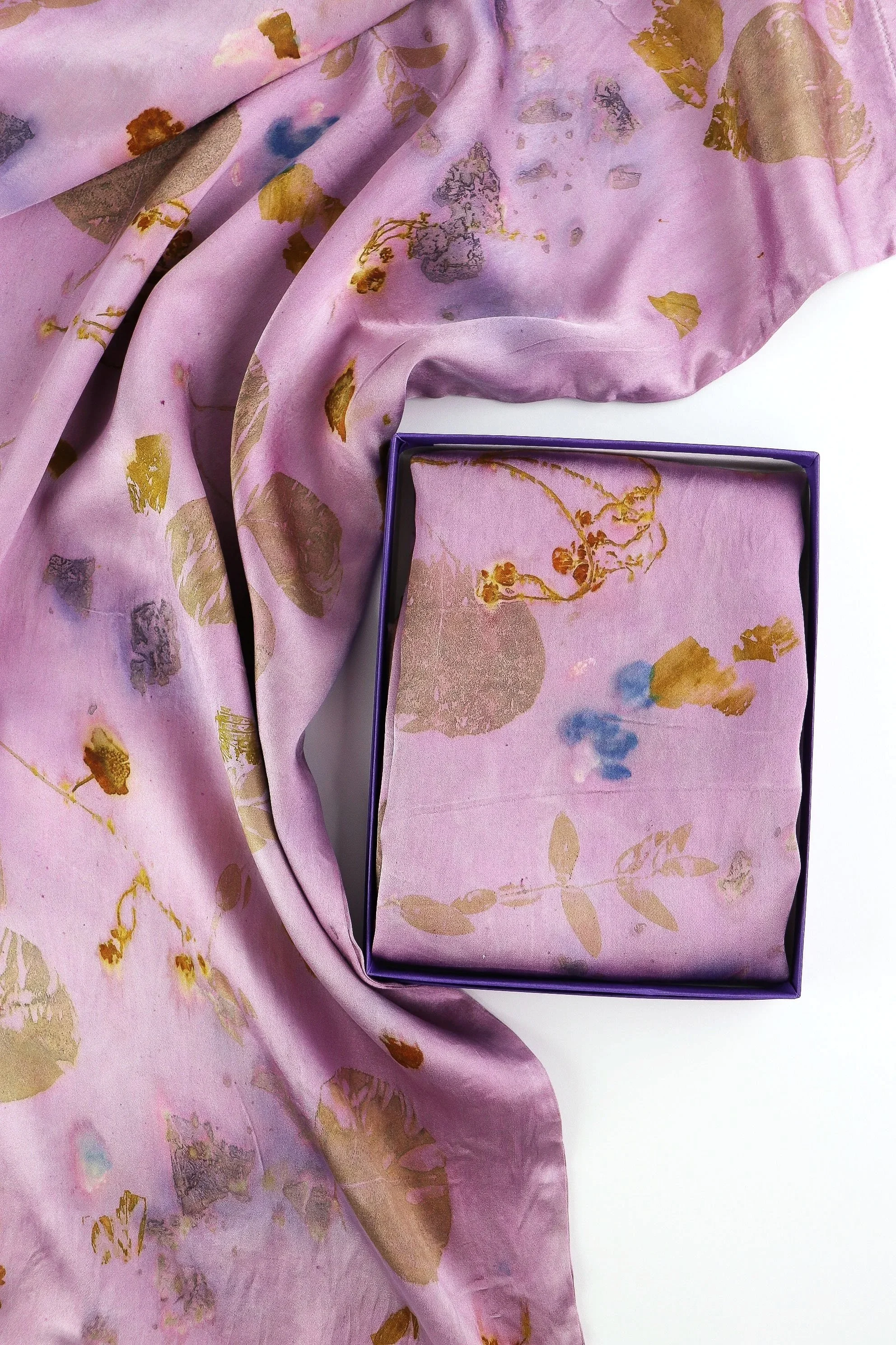 Botanically Dyed Silk Pillowcase eco printed with flowers. Mulberry silk pillowcase set of 2.