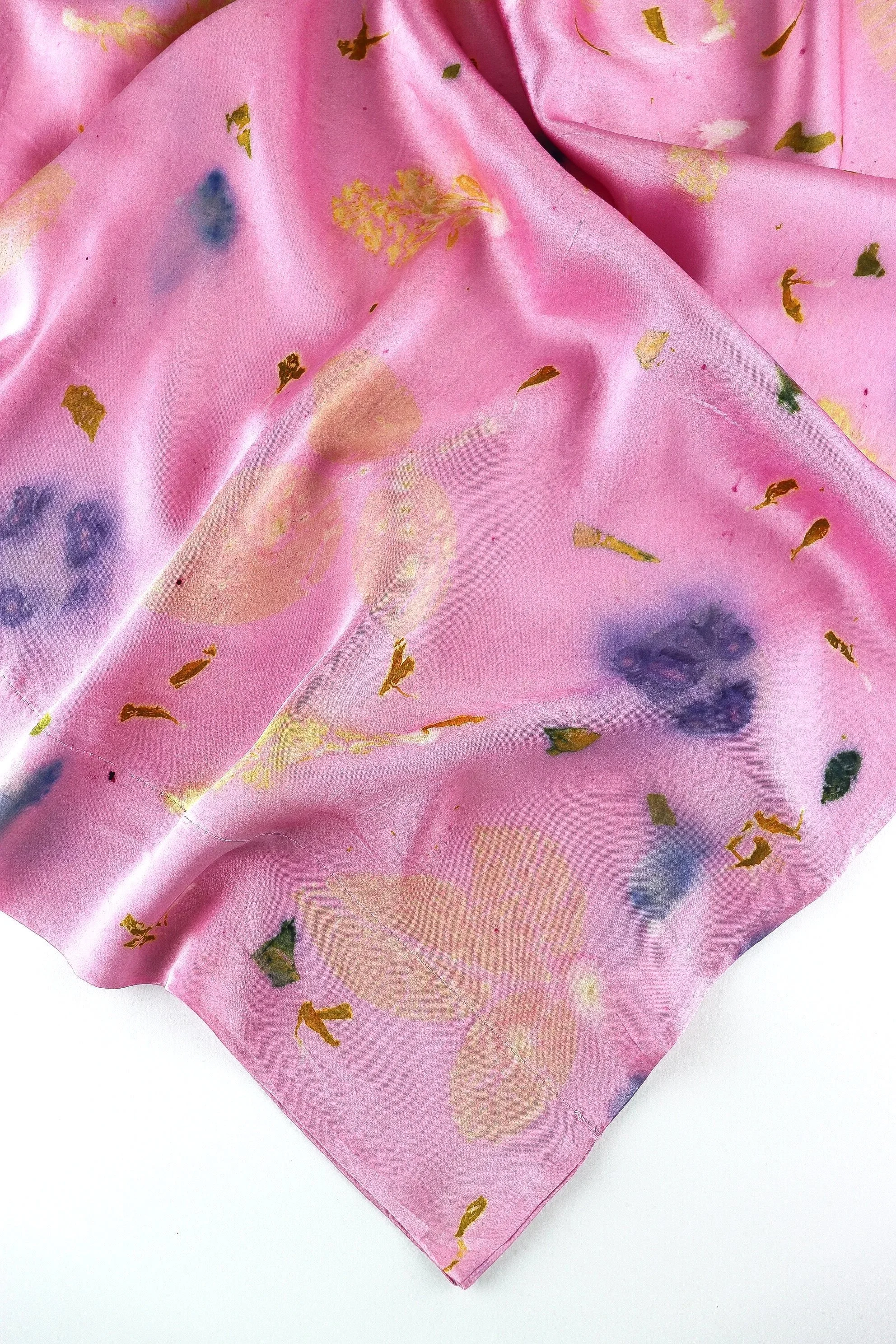 Botanically Dyed Silk Pillowcase eco printed with flowers. Silk Charmeuse pillowcase set of 2.