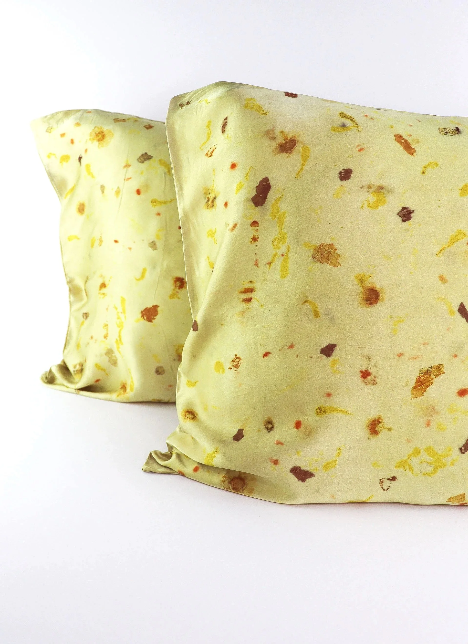 Botanically Dyed Silk Pillowcase eco printed with flowers. Mulberry silk pillowcase set of 2.