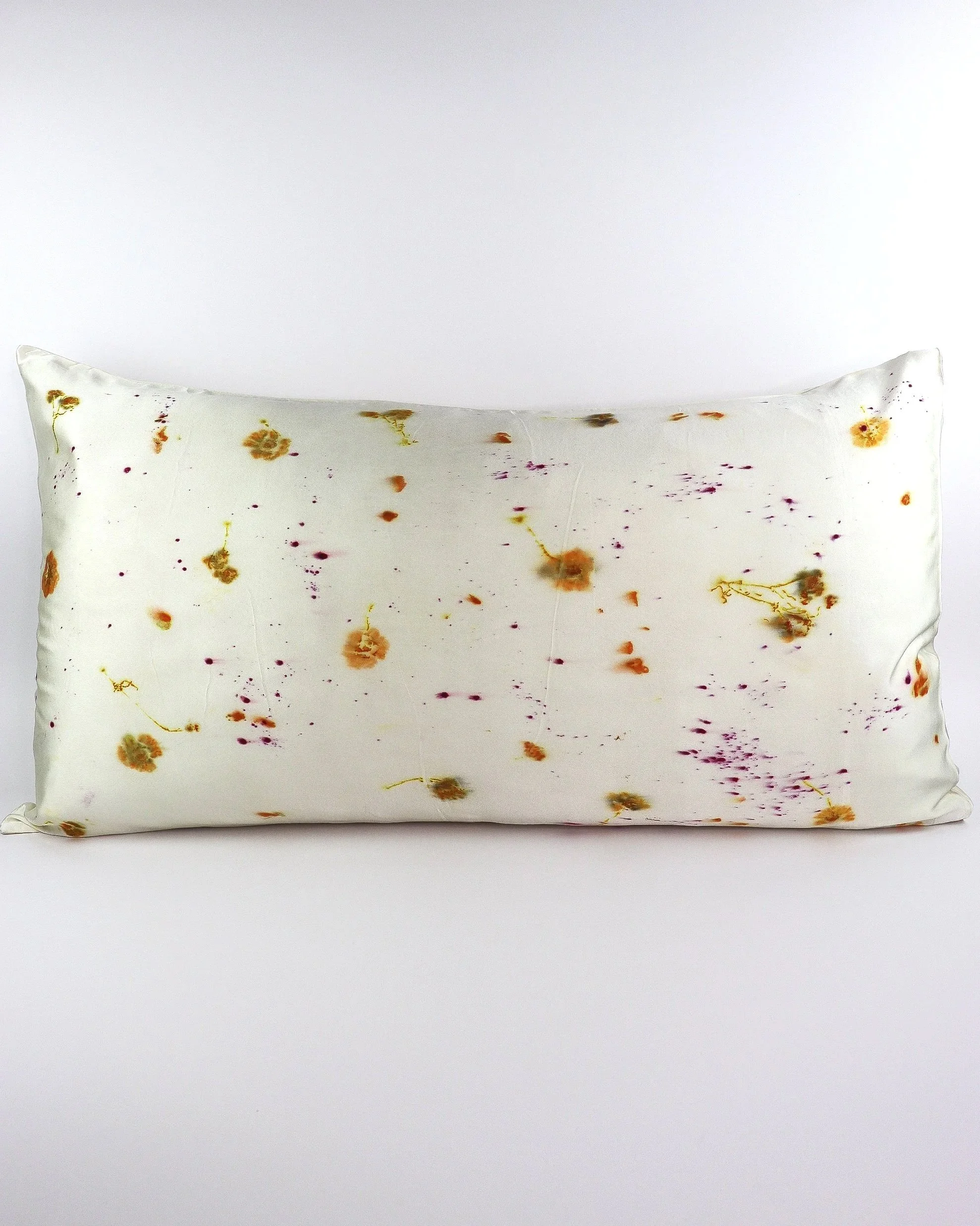 Botanically Dyed Mulberry Silk Pillowcase eco printed with flowers. Silk Charmeuse pillowcase set of 2 King size