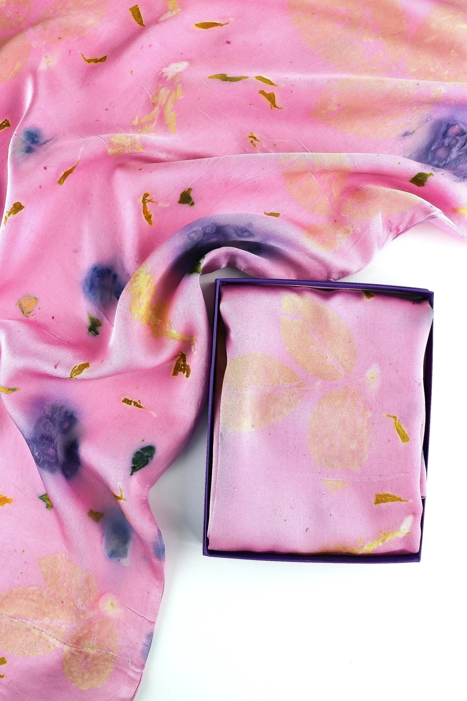 Botanically Dyed Silk Pillowcase eco printed with flowers. Silk Charmeuse pillowcase set of 2.