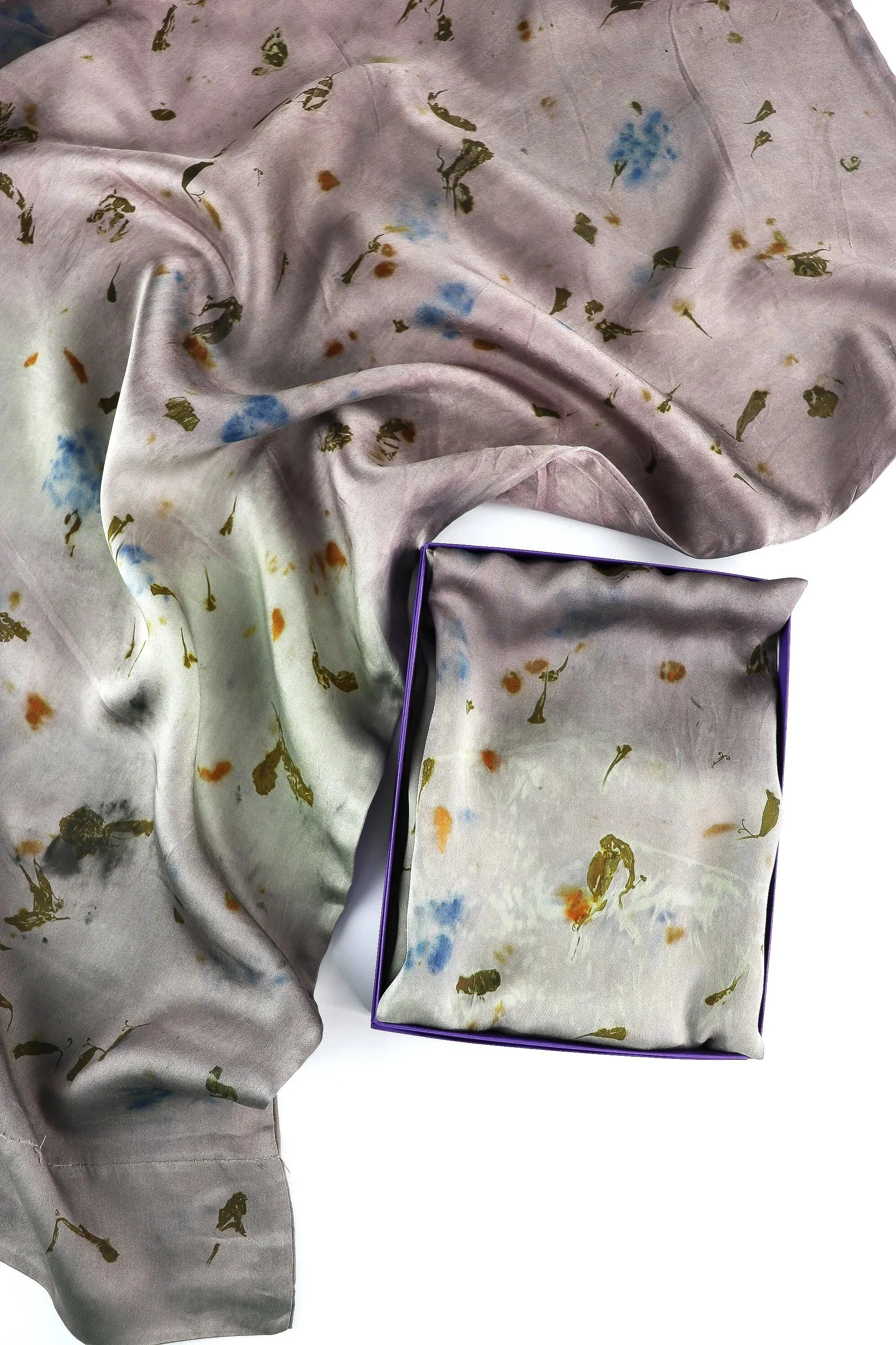 Botanically Dyed Silk Pillowcase eco printed with flowers. Silk Charmeuse pillowcase set of 2.