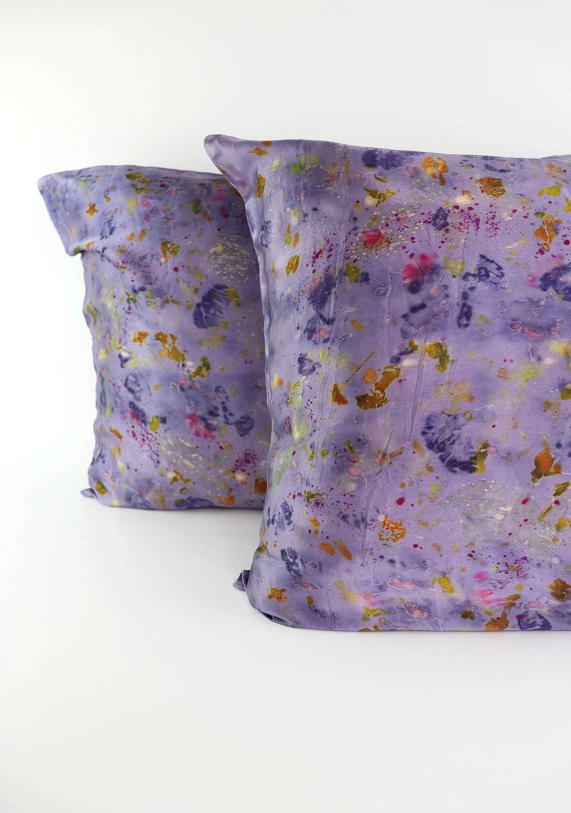 Botanically Dyed Silk Pillowcase eco printed with flowers. Mulberry silk pillowcase set of 2.