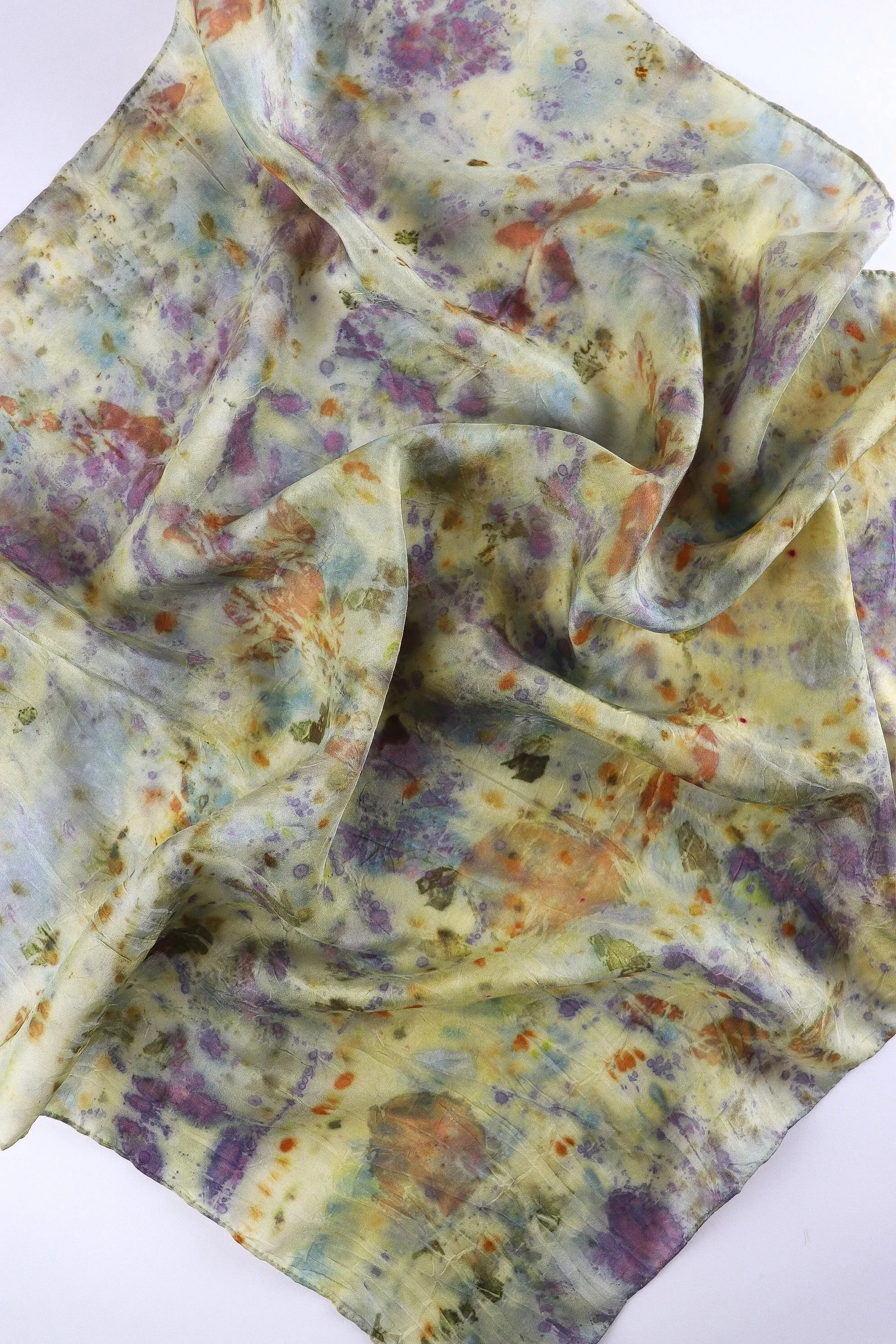 Botanically Dyed Silk Scarf. Eco printed silk scarf.