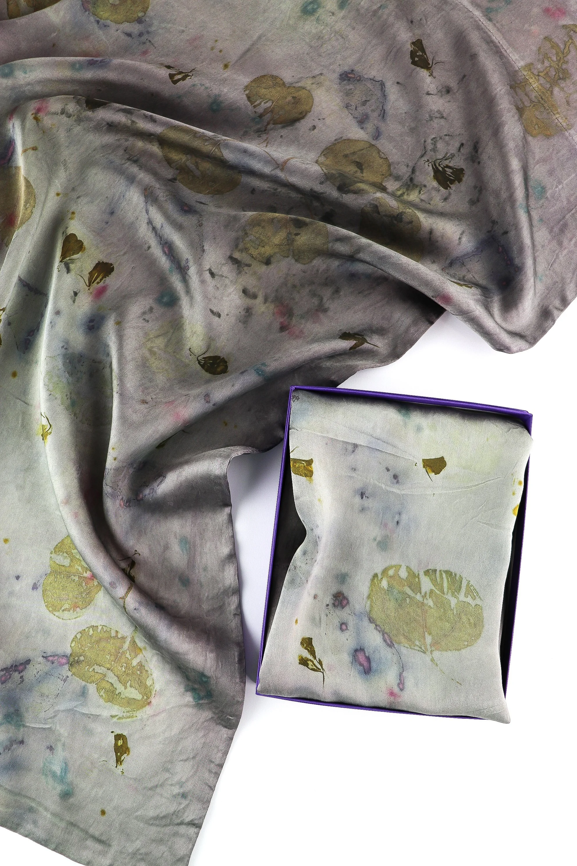 Botanically Dyed Silk Pillowcase eco printed with flowers. Silk Charmeuse pillowcase set of 2.