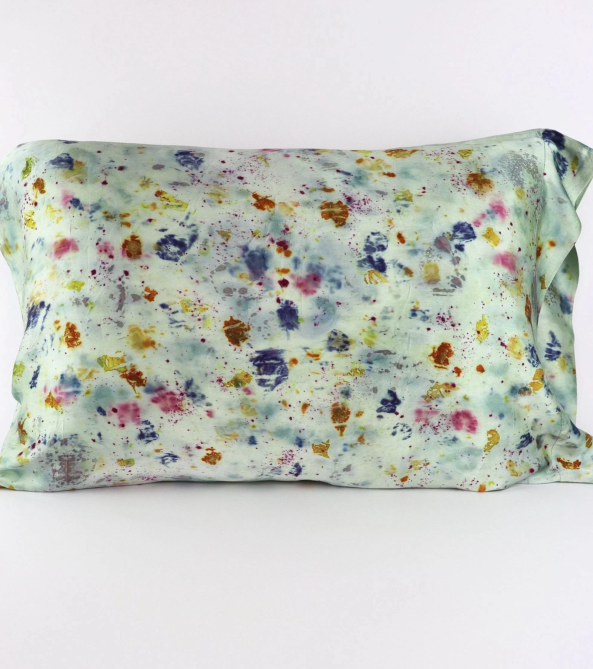Botanically Dyed Silk Pillowcase eco printed with flowers. Mulberry silk pillowcase set of 2.