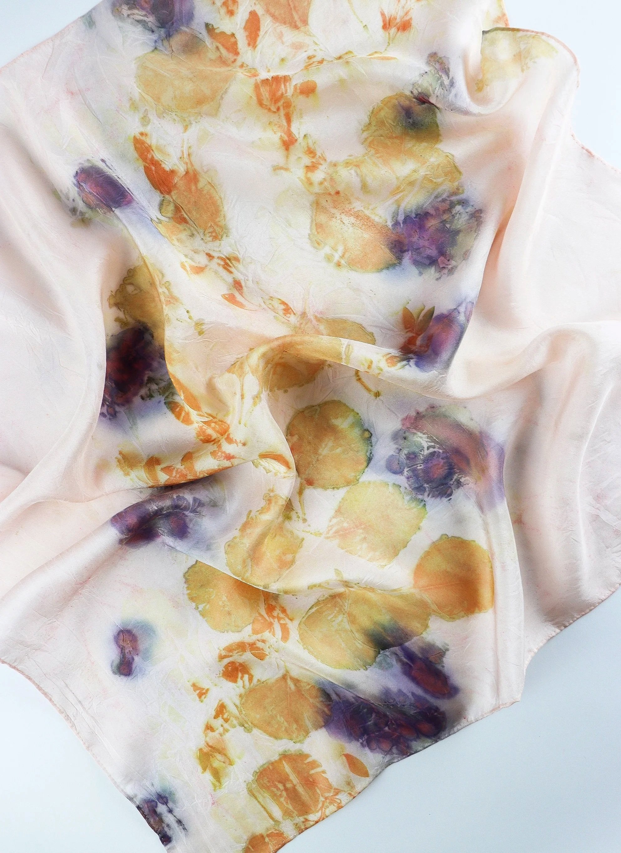 Botanically Dyed Silk Scarf. Eco printed silk scarf.