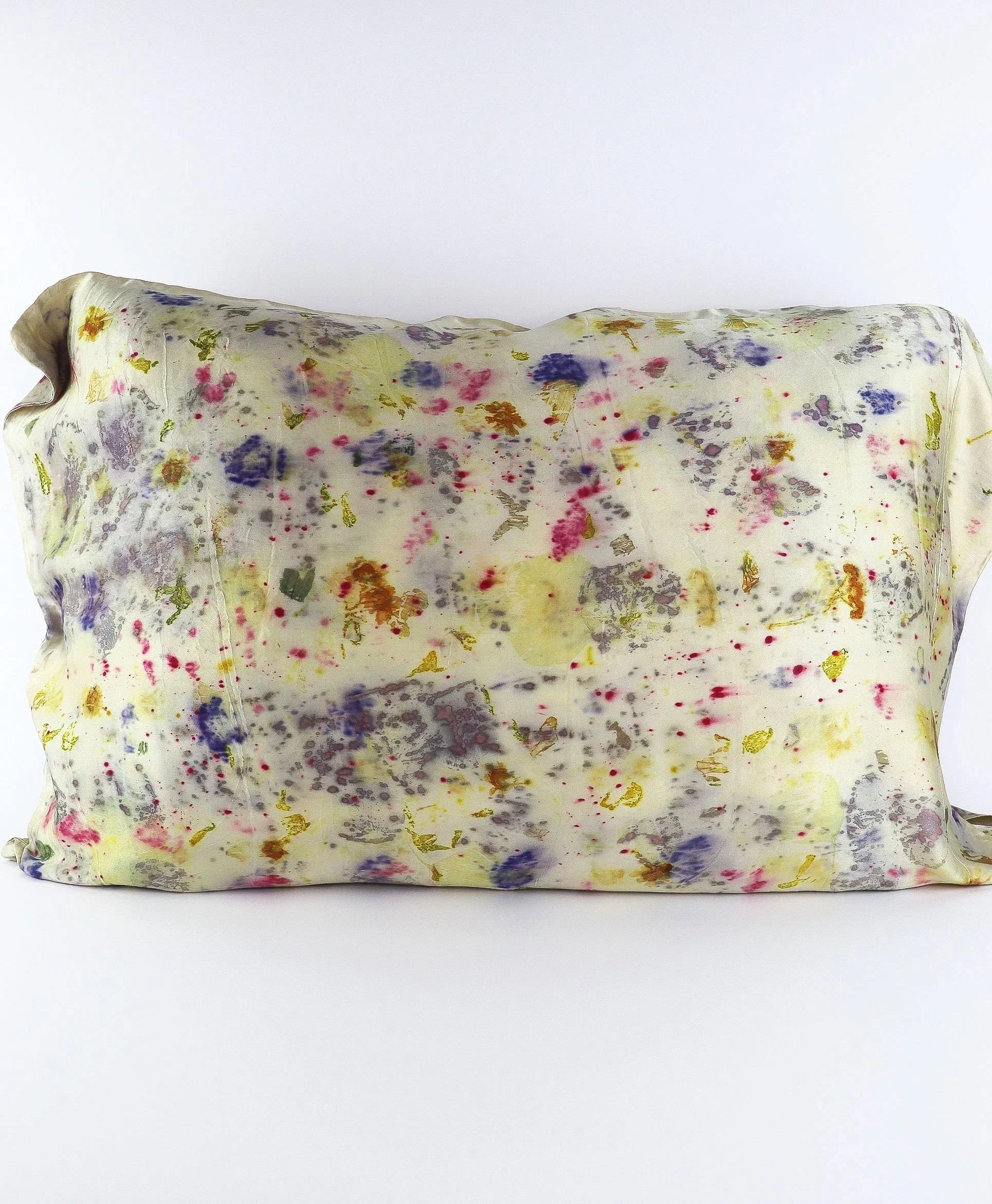 Botanically Dyed Silk Pillowcase eco printed with flowers. Mulberry silk pillowcase set of 2.