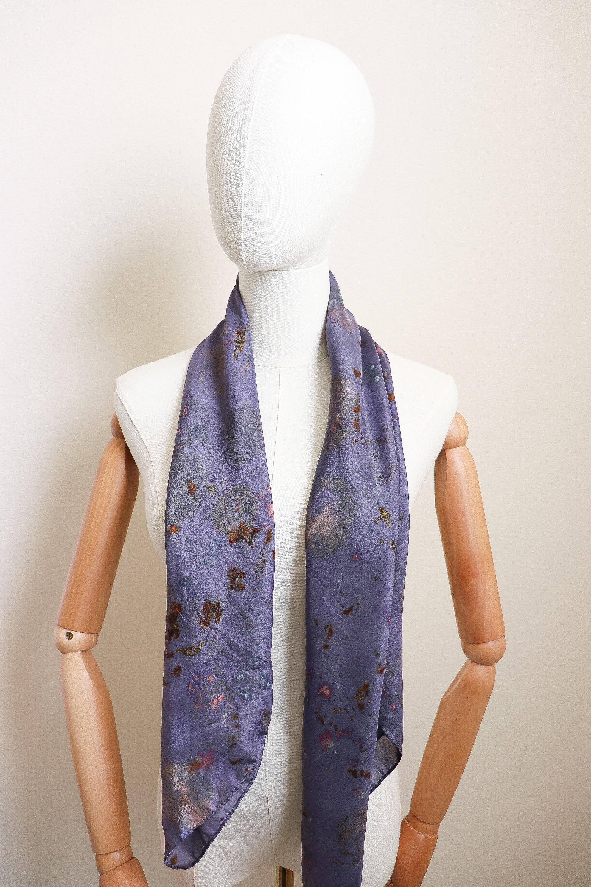 One of a kind botanically Dyed Silk Scarf. Naturally dyed scarf with fresh flowers. AJNA Silk Scarf.Botanically dyed Silk bandana in San Francisco Bay Area California. Plant dyed silk scarf near me.