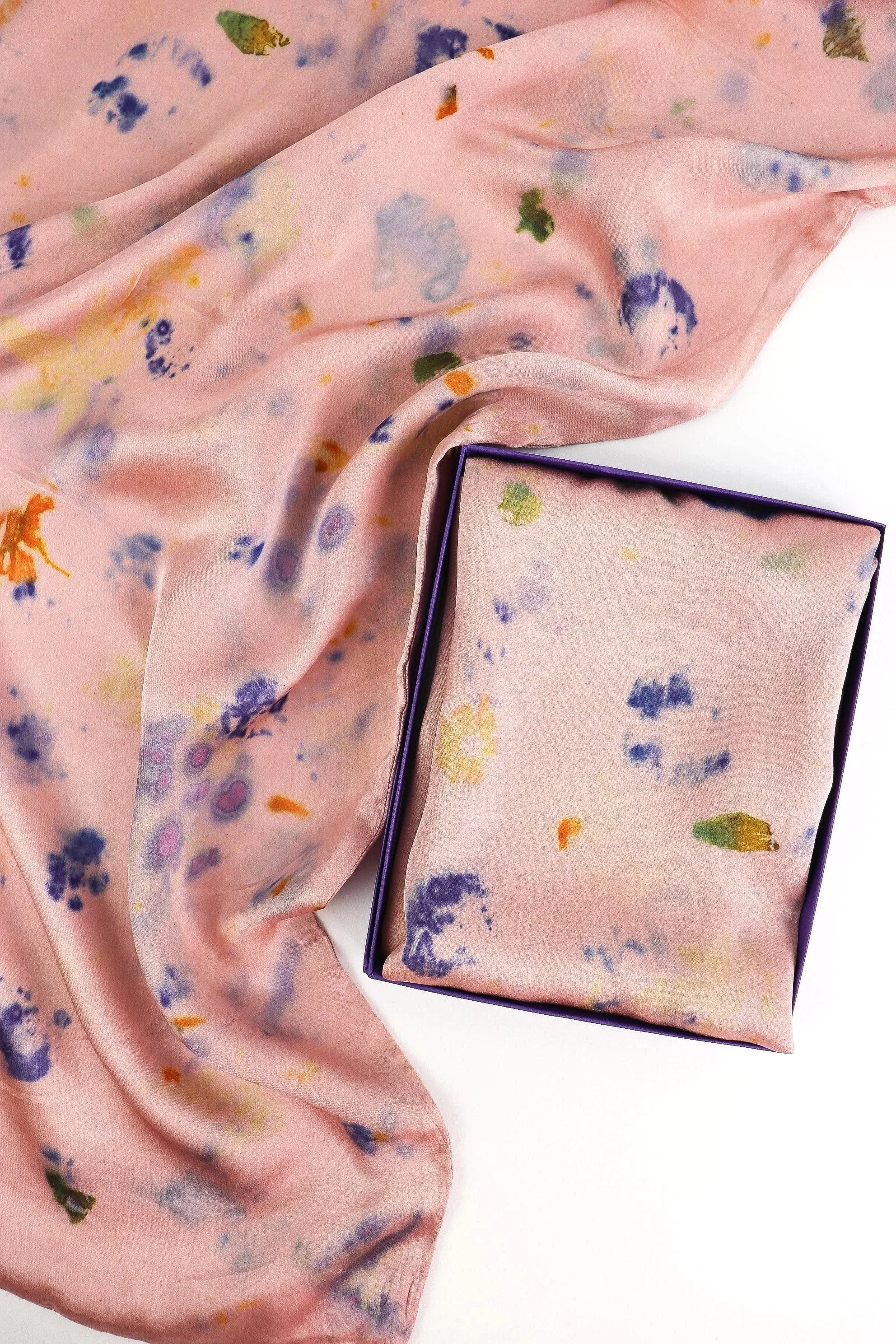 Botanically Dyed Silk Pillowcase eco printed with flowers. Mulberry silk Charmeuse pillowcase set of 2.