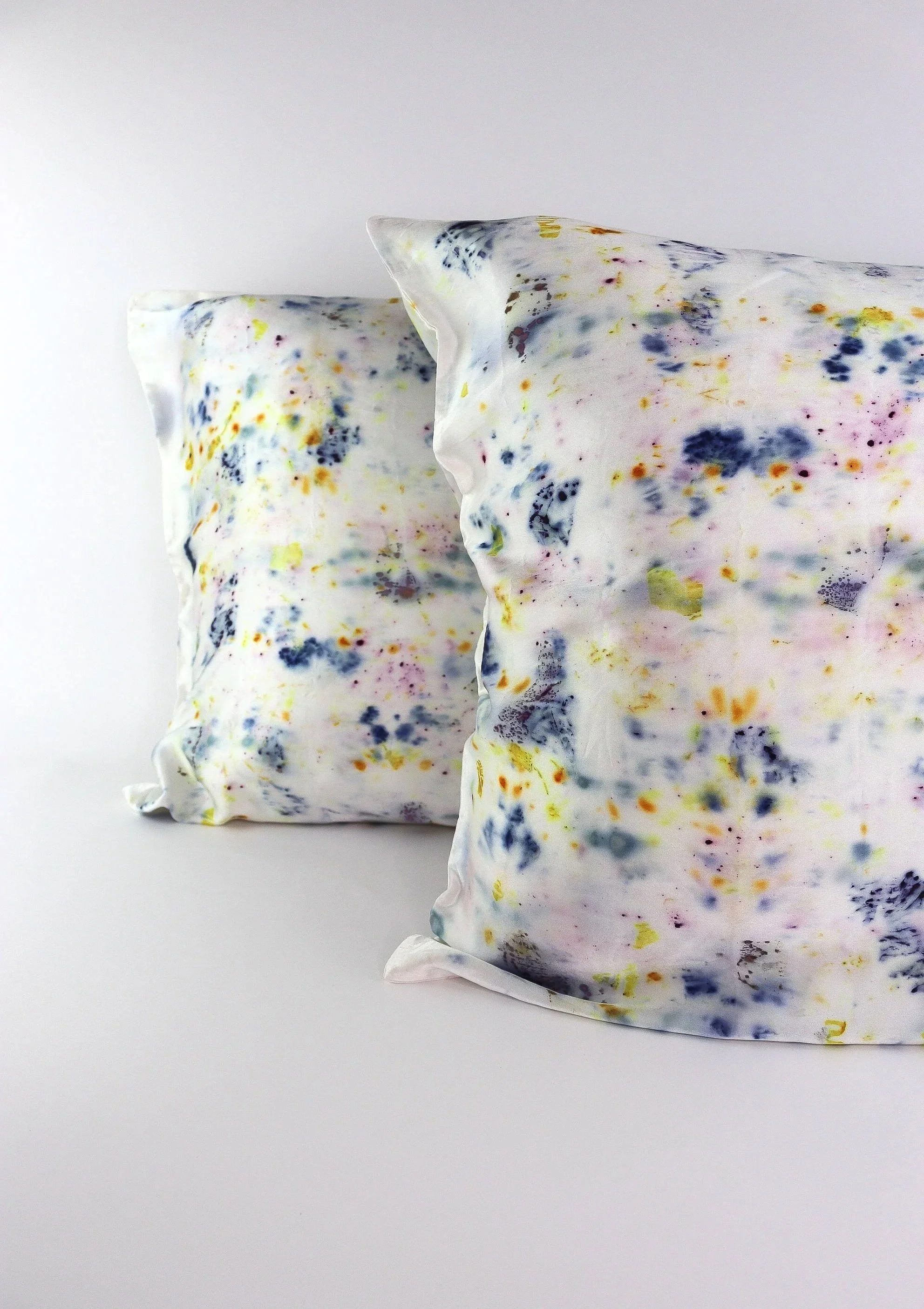 Botanically Dyed Silk Pillowcase eco printed with flowers. Mulberry silk pillowcase set of 2.