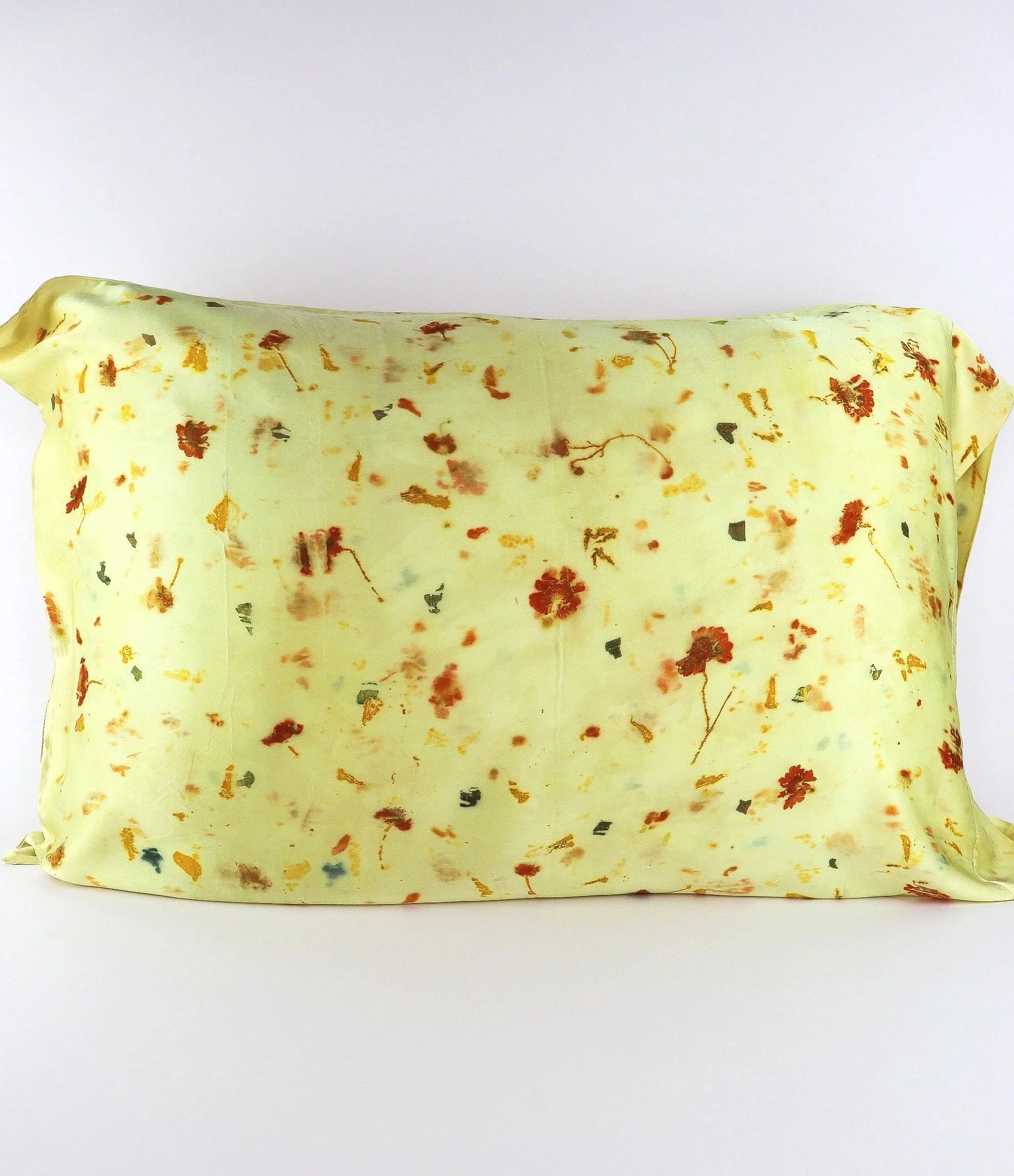 Botanically Dyed Silk Pillowcase eco printed with flowers. Mulberry silk pillowcase set of 2.