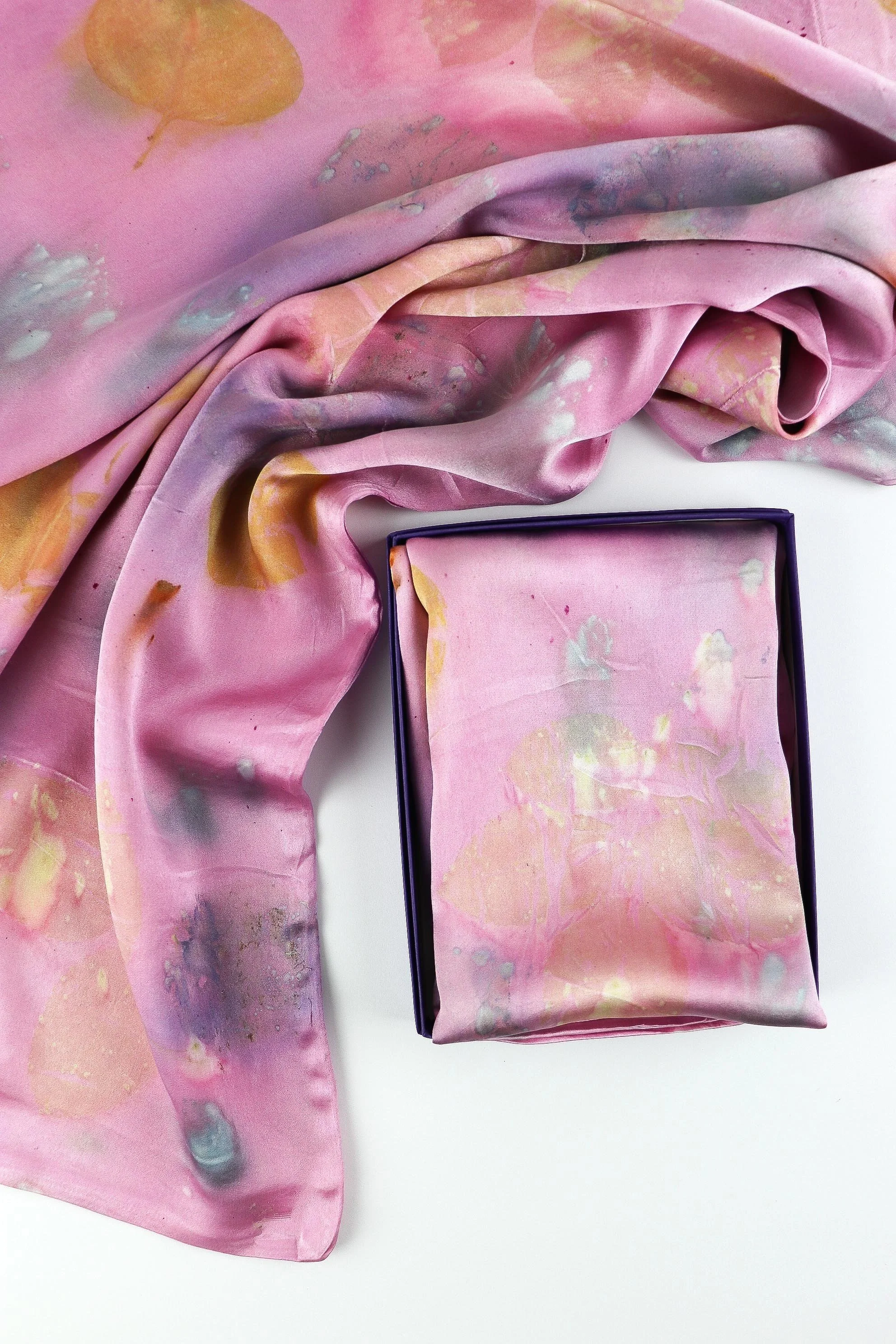 Botanically Dyed Silk Pillowcase eco printed with flowers. 100% Silk Charmeuse. One of a kind silk pillowcase. Silk Pillowcase near me. Hand dyed silk pillowcase in San Francisco Bay Area