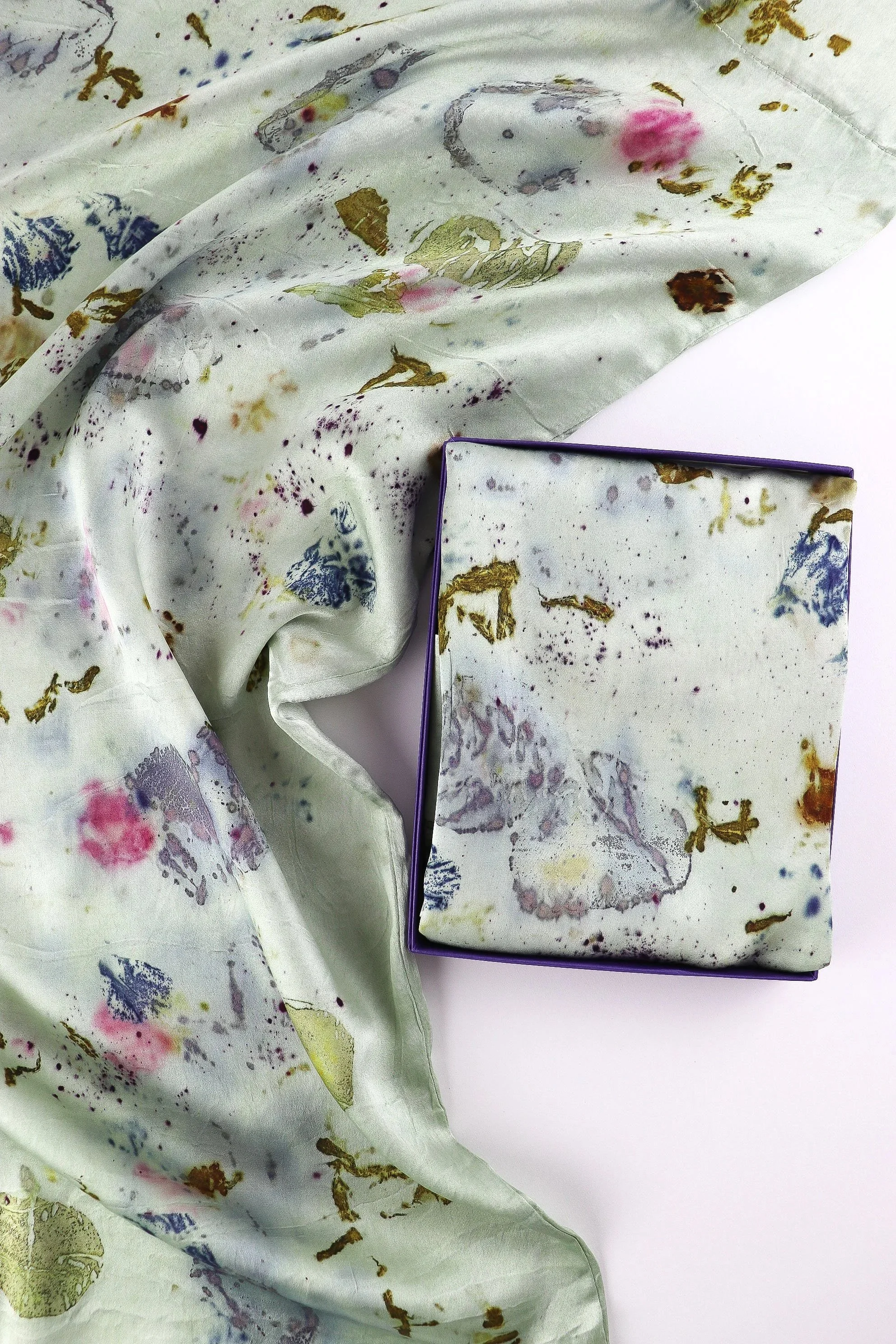 Botanically Dyed Silk Pillowcase eco printed with flowers. Mulberry silk pillowcase set of 2.