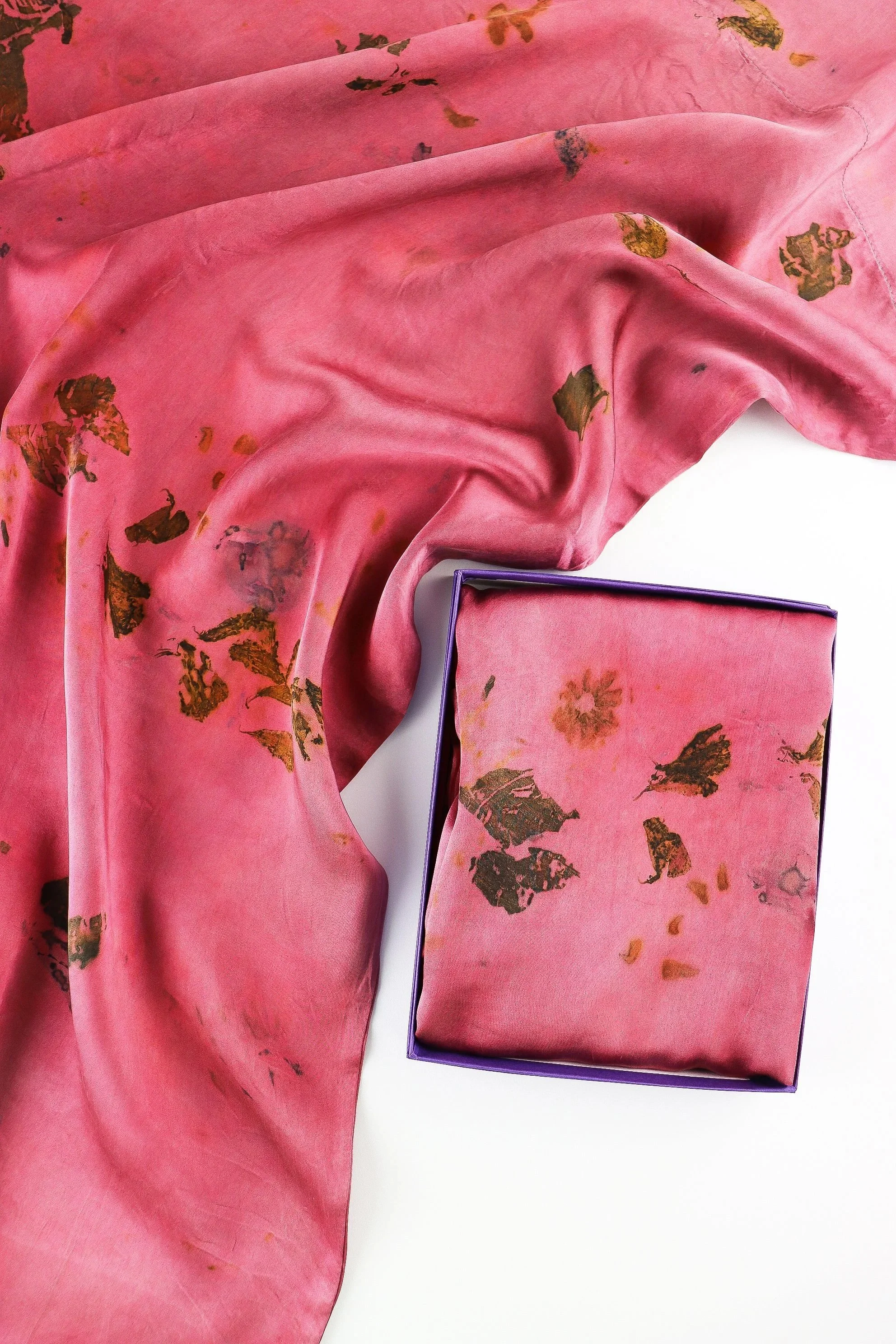 Botanically Dyed Silk Pillowcase eco printed with flowers. Silk Charmeuse pillowcase set of 2.