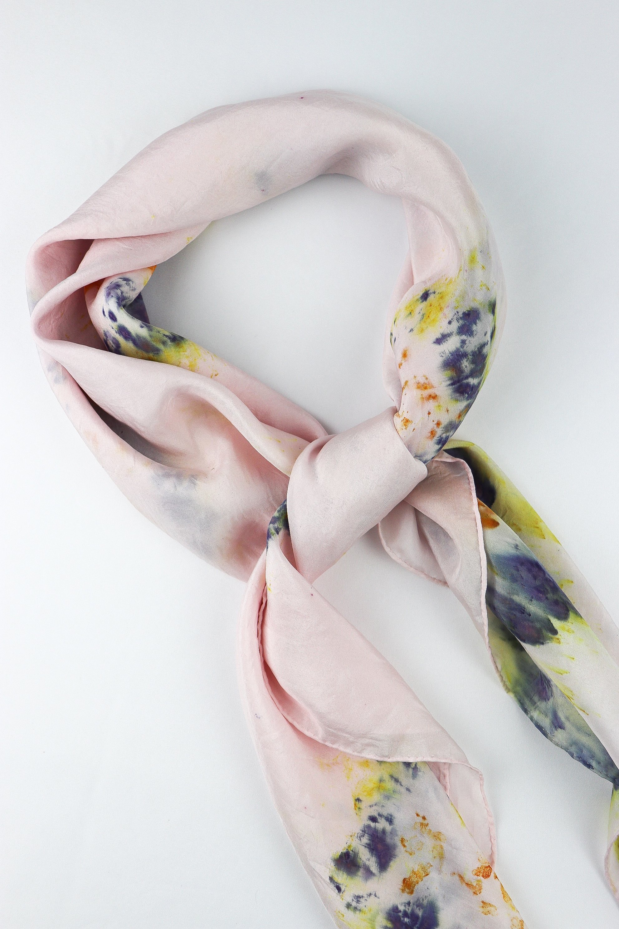 One of a kind botanically Dyed Silk Scarf and bandana 36”X 36”. Naturally dyed with fresh flowers. AJNA Silk Scarf.Botanically dyed Silk bandana in San Francisco Bay Area California
