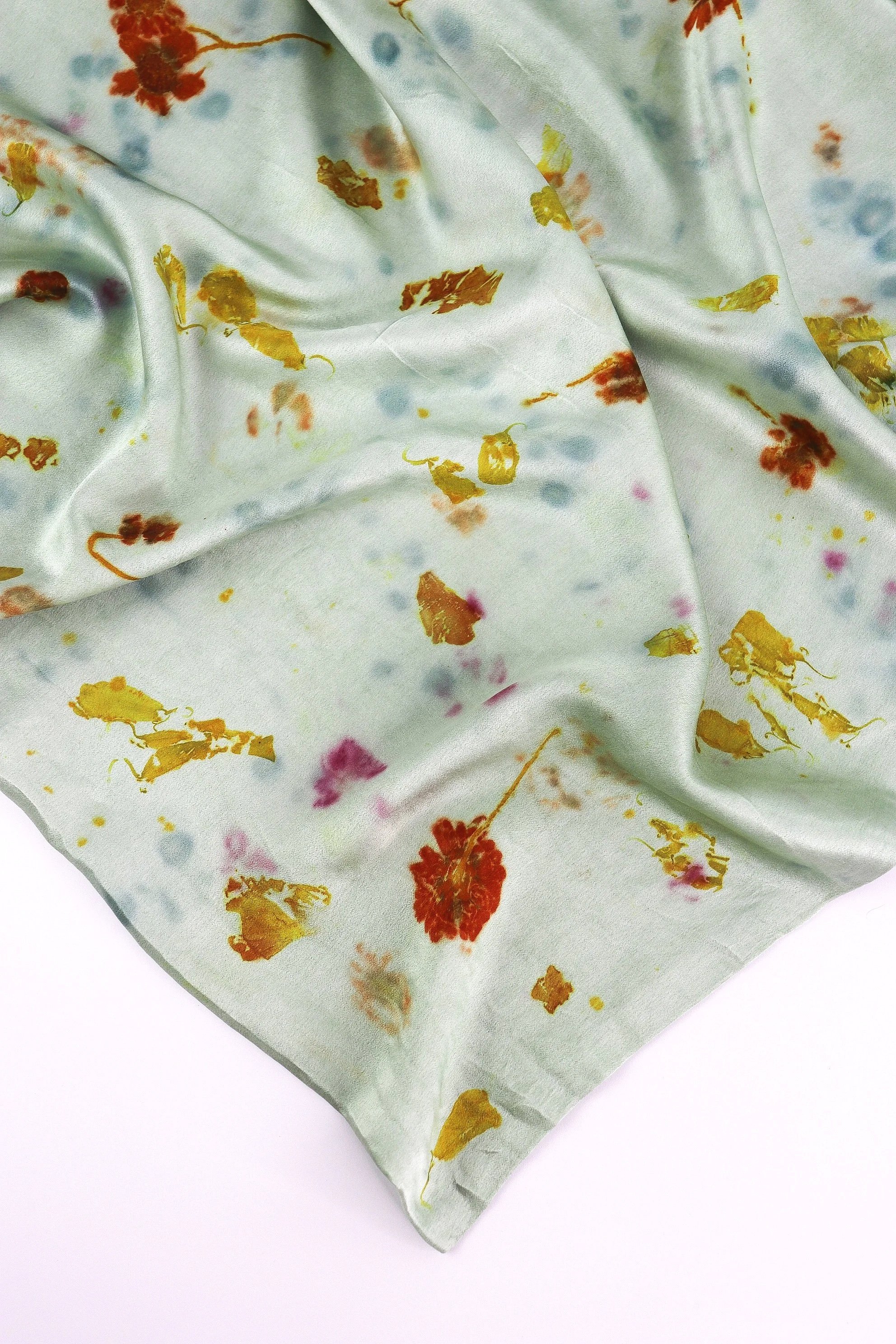 Botanically Dyed Mulberry Silk Pillowcase eco printed with flowers. Silk Charmeuse pillowcase set of 2 King size