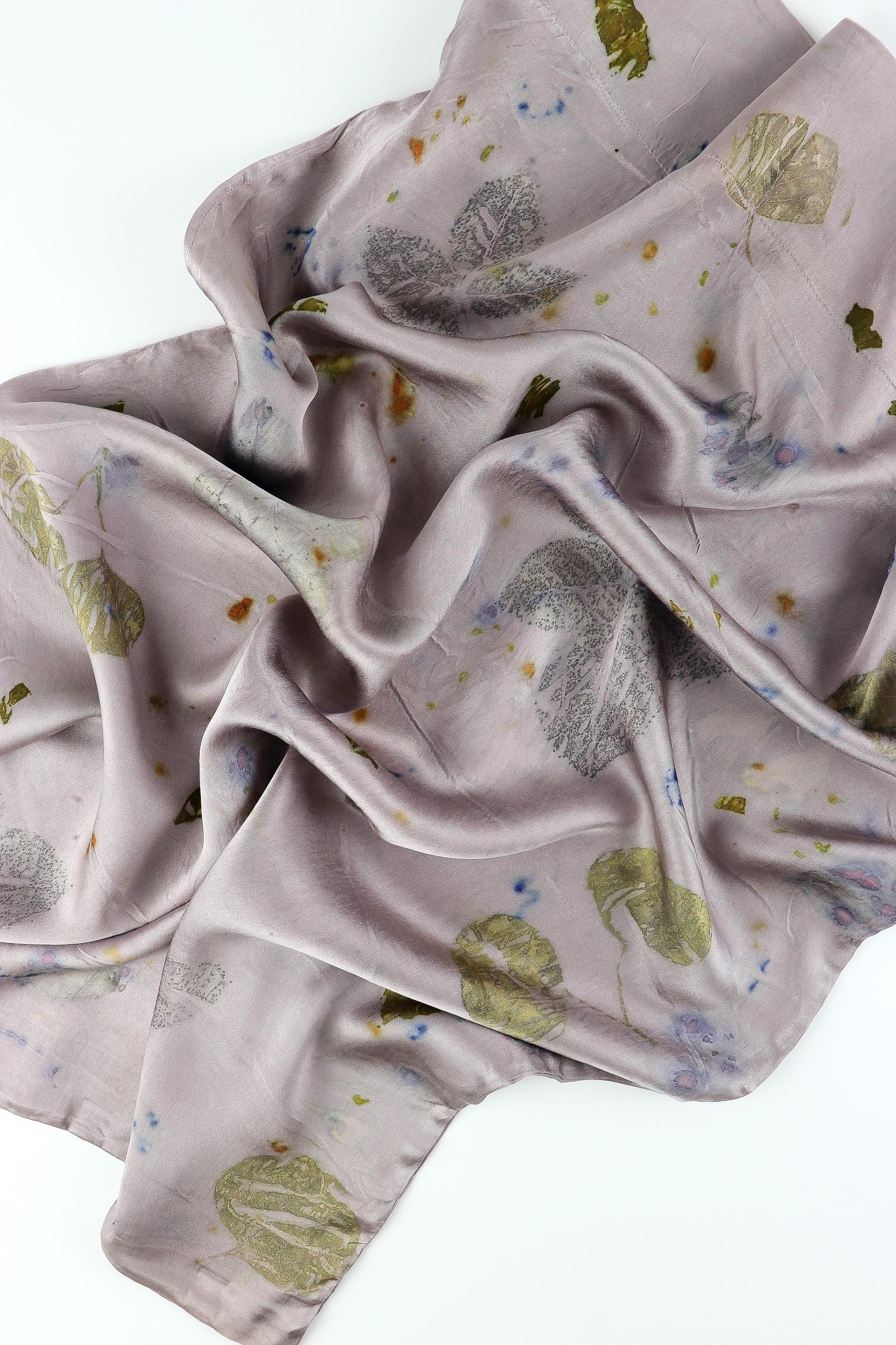 AJNA California naturally dyed textiles. Botanically Dyed Silk Pillowcase eco printed with flowers. Silk Charmeuse pillowcase set of 2