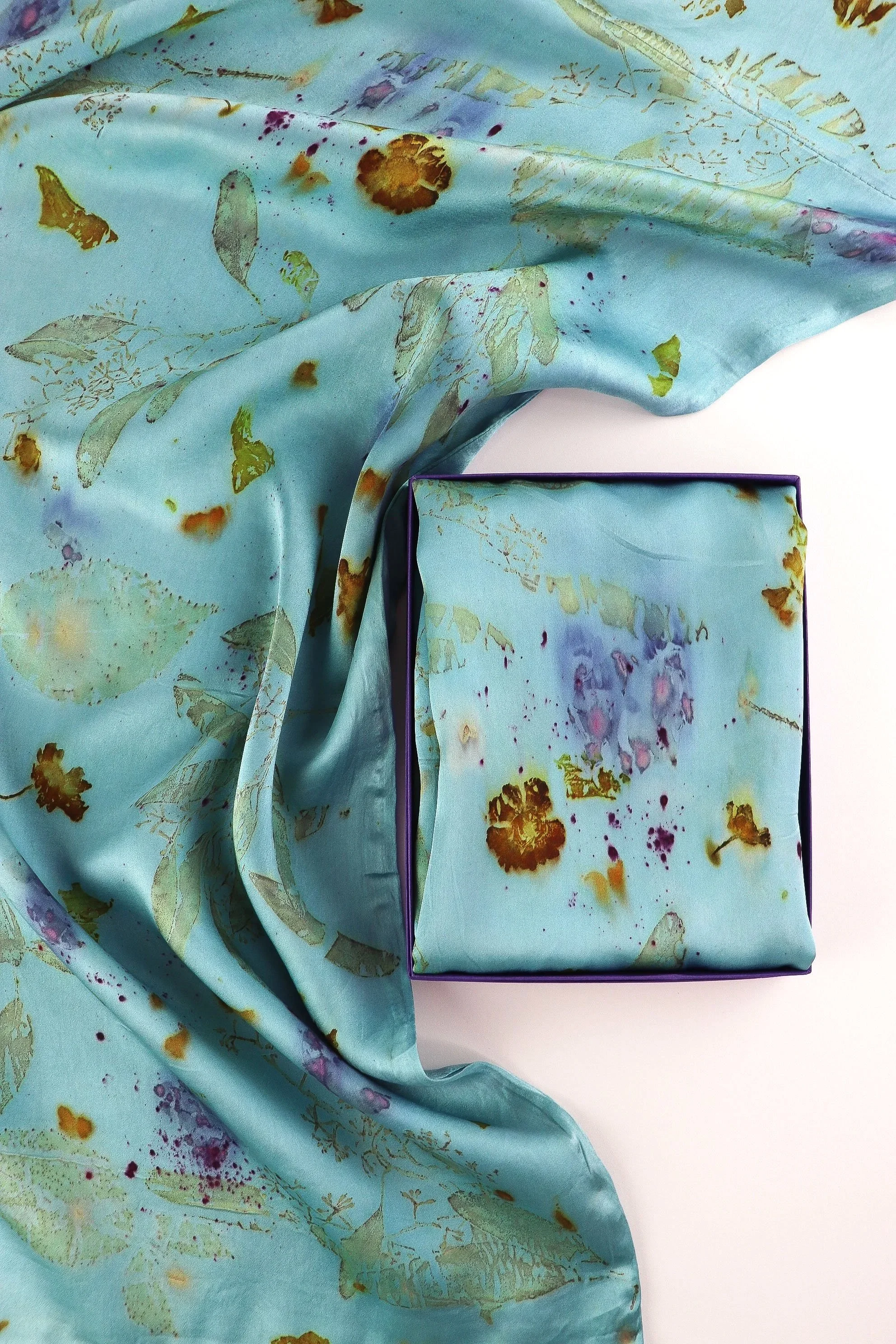 Botanically Dyed Silk Pillowcase eco printed with flowers. Mulberry silk pillowcase set of 2.