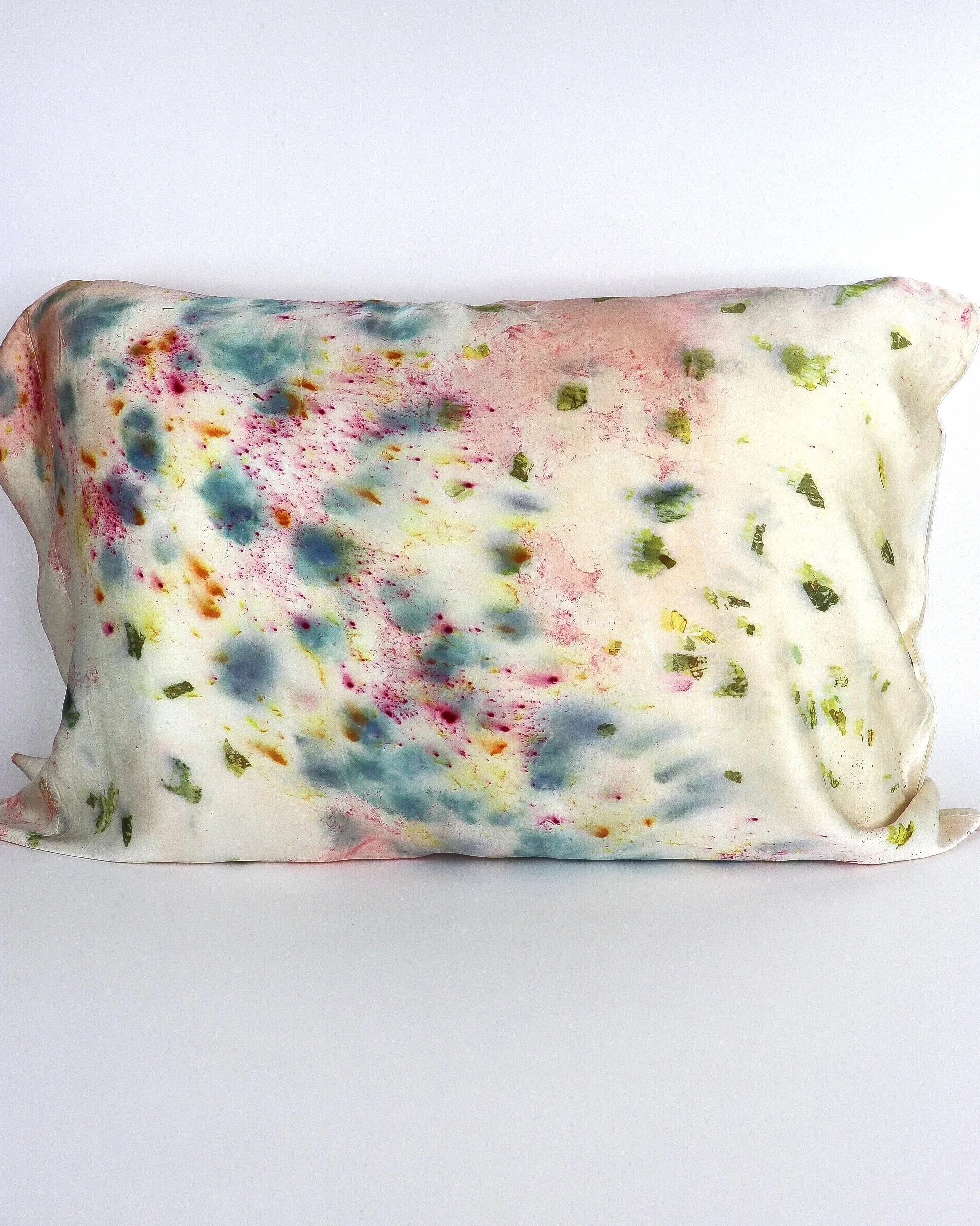 Botanically Dyed Silk Pillowcase eco printed with flowers. Silk Charmeuse pillowcase set of 2.