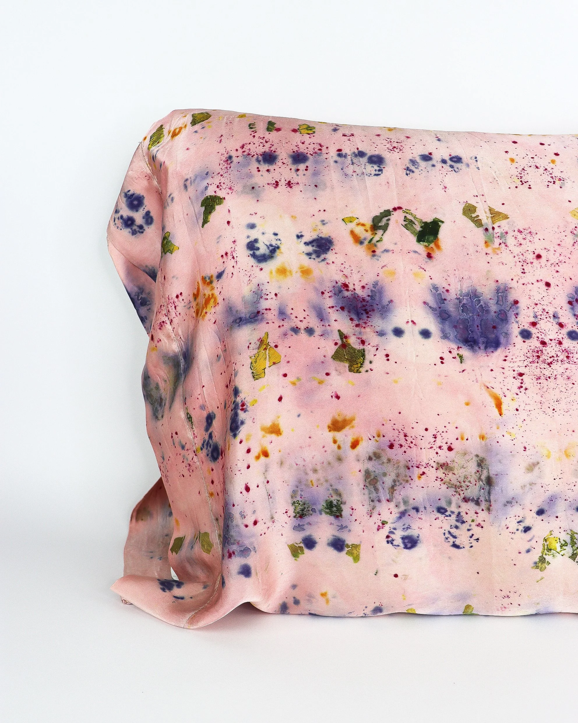 Botanically Dyed Silk Pillowcase eco printed with flowers. Silk Charmeuse pillowcase.
