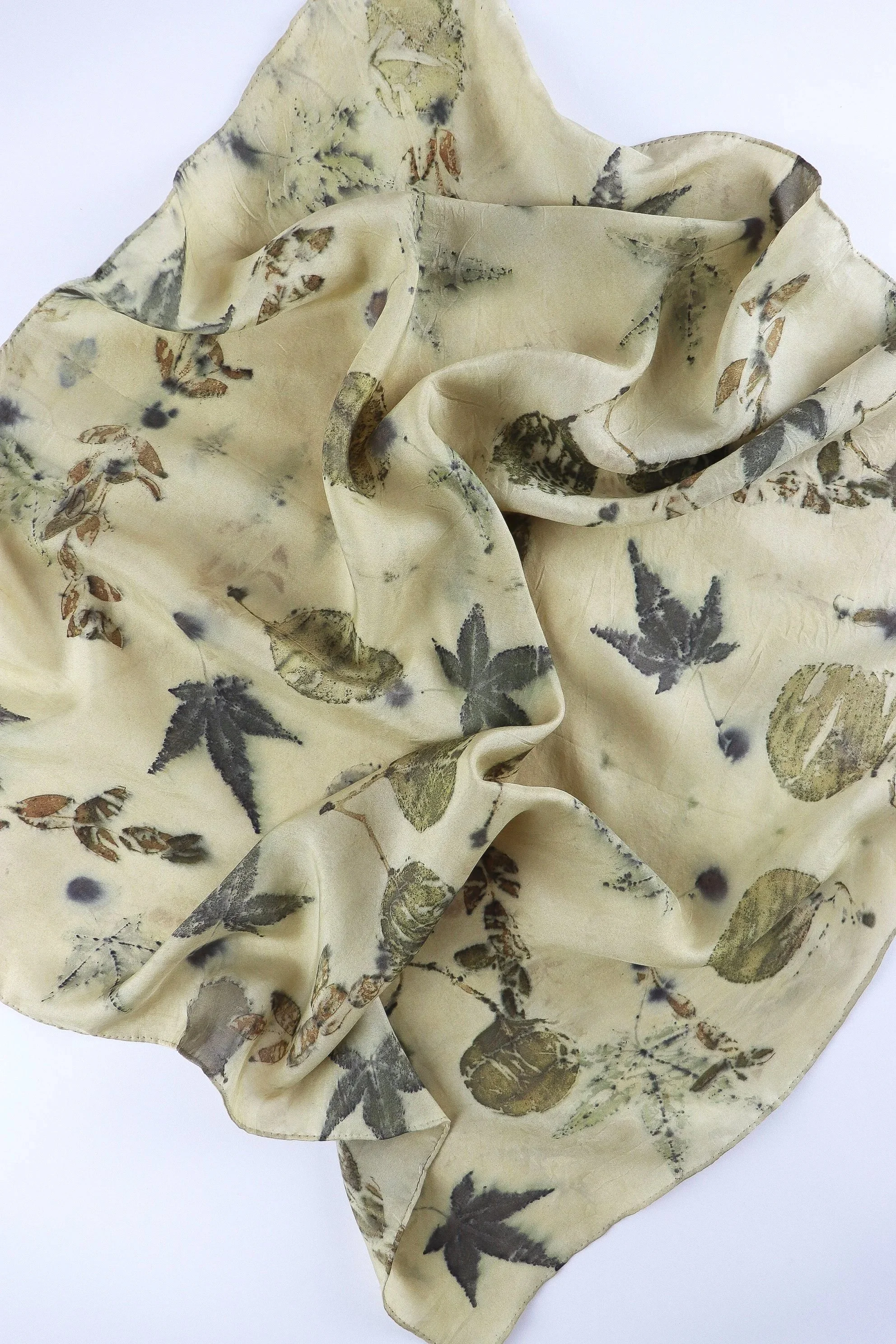 Botanically Dyed Silk Scarf. Eco printed silk scarf.