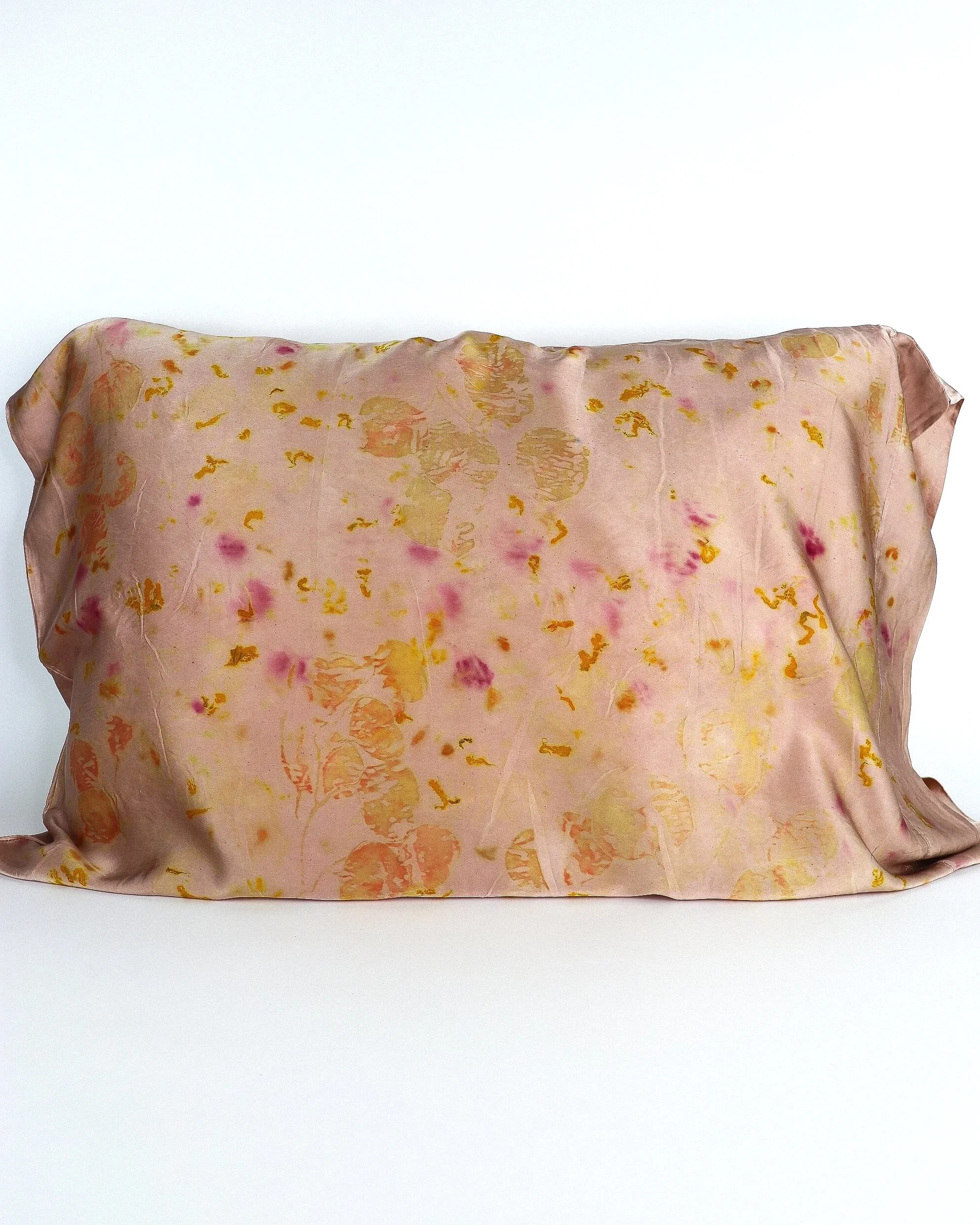 Botanically Dyed Silk Pillowcase eco printed with flowers. Silk Charmeuse pillowcase set of 2.