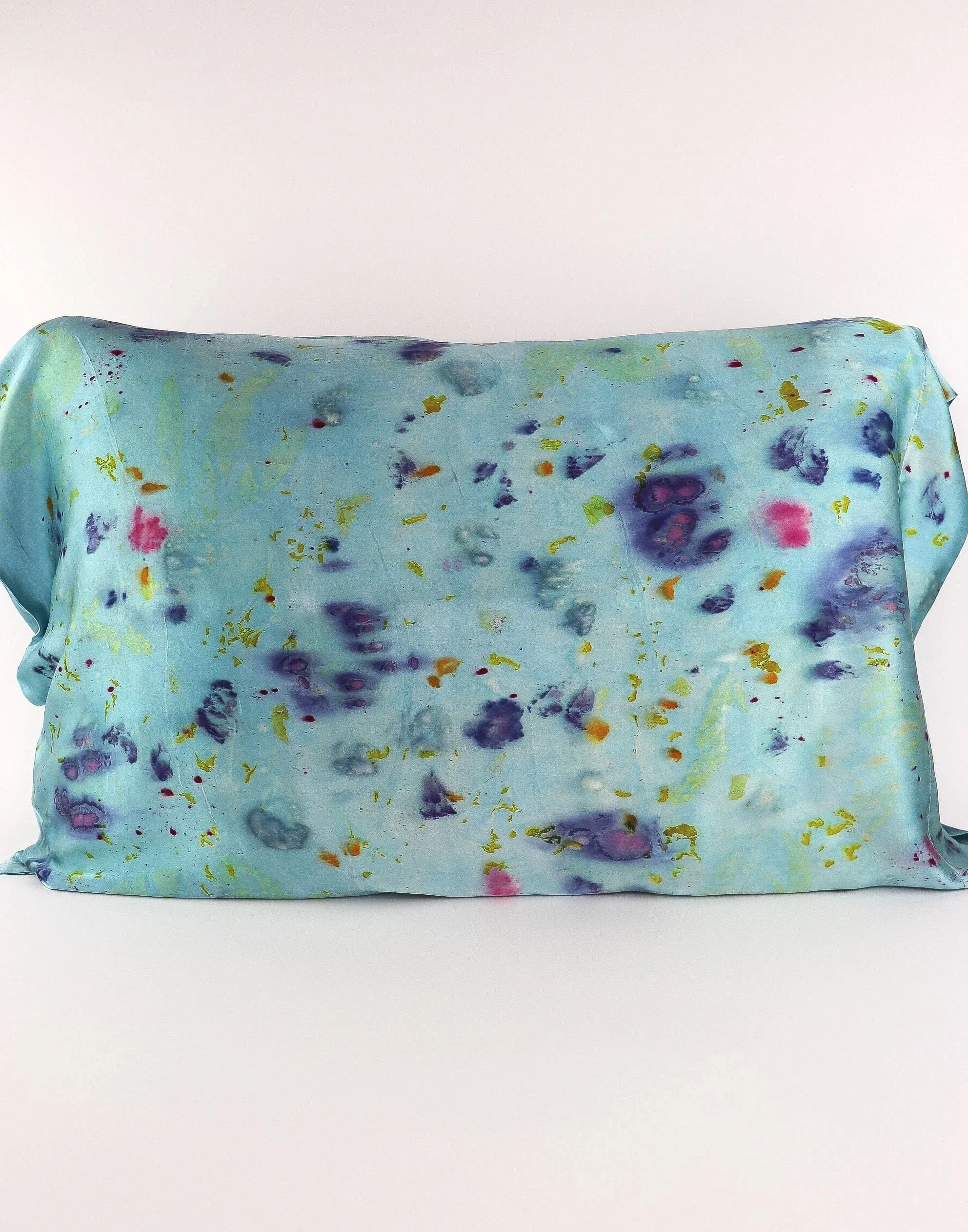 Botanically Dyed Silk Pillowcase eco printed with flowers. Mulberry silk pillowcase set of 2.