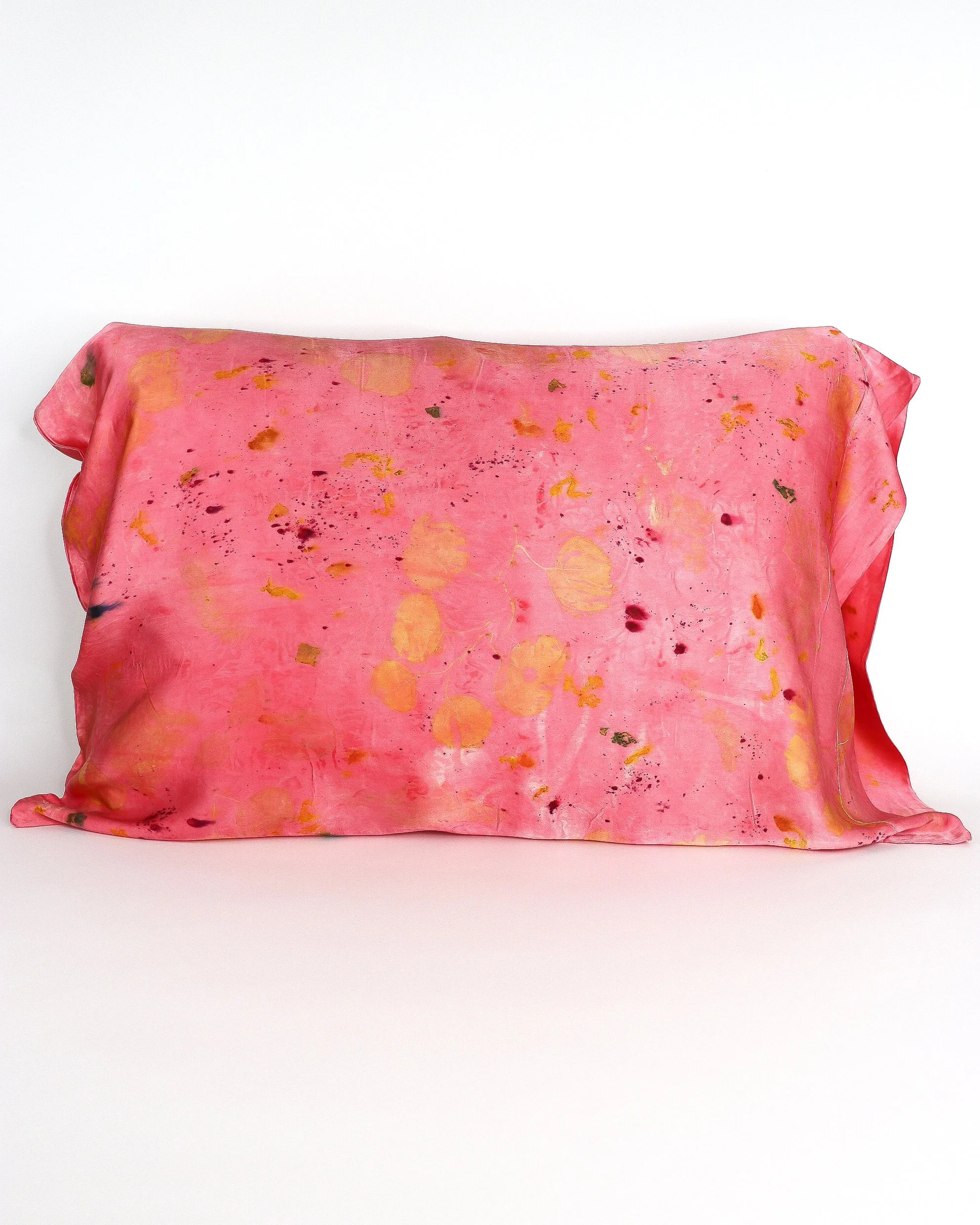 Botanically Dyed Silk Pillowcase eco printed with flowers. Silk Charmeuse pillowcase.