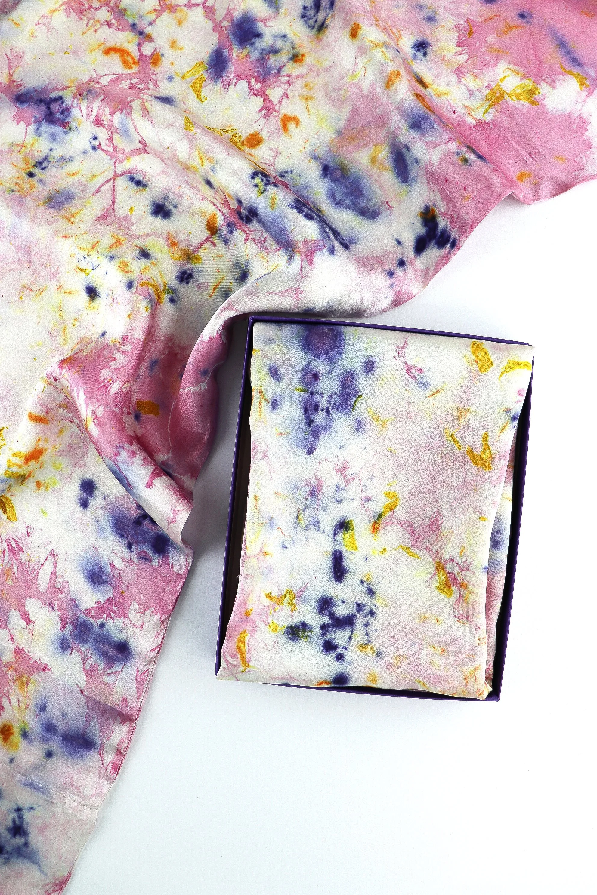 Botanically Dyed Silk Pillowcase eco printed with flowers. Silk Charmeuse pillowcase set of 2.