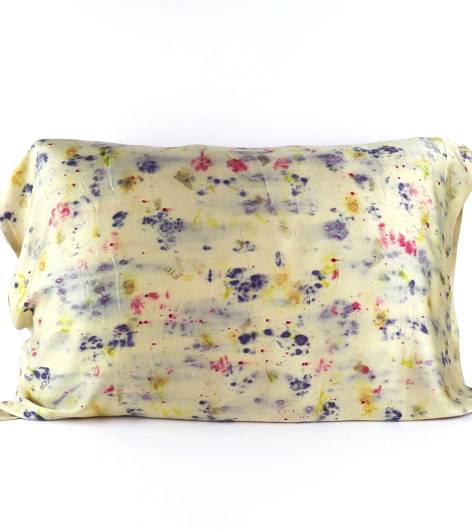 Botanically Dyed Silk Pillowcase eco printed with flowers. Mulberry silk pillowcase set of 2.
