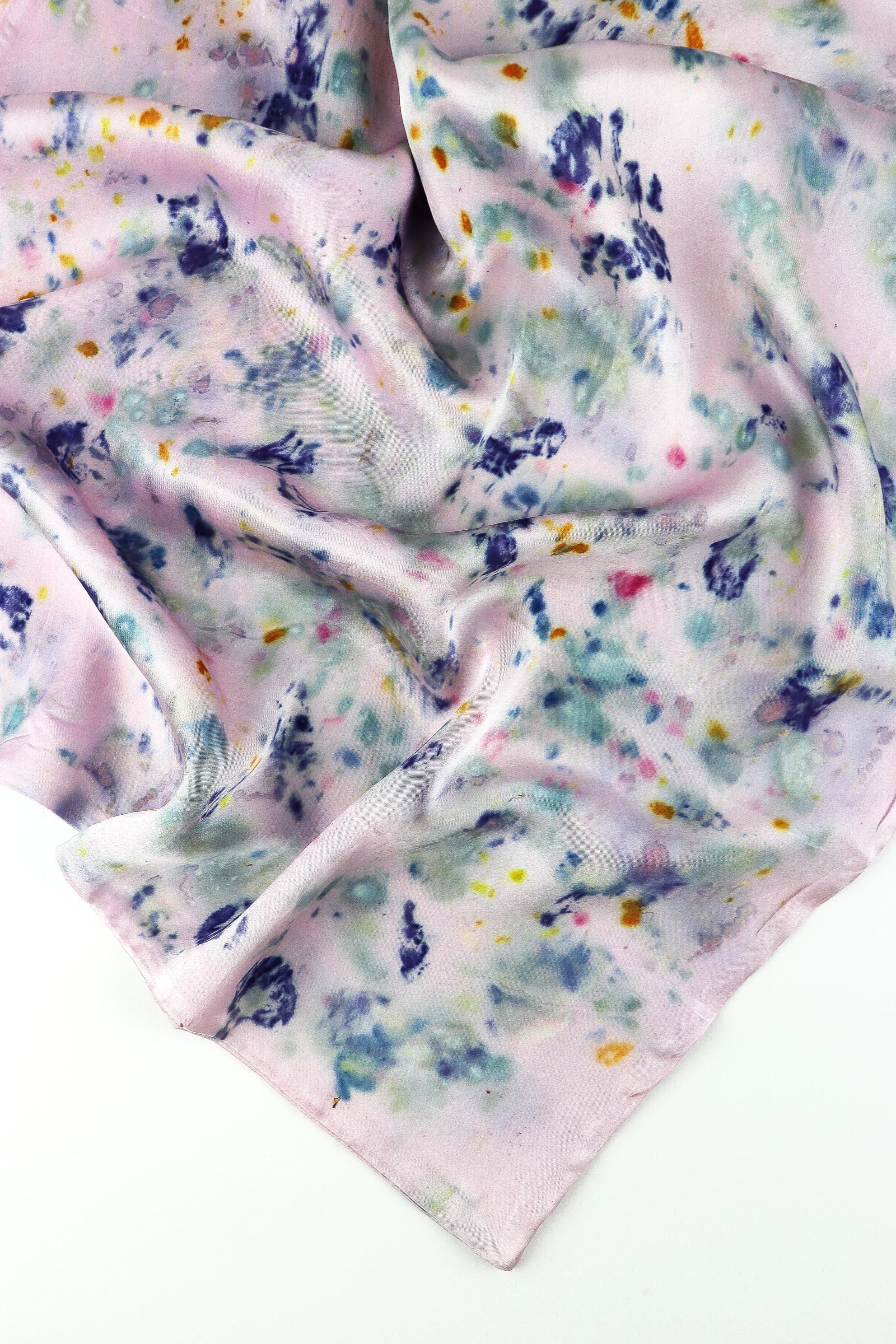 Botanically Dyed Silk Pillowcase eco printed with flowers. Plant dyes silk. AJNA California naturally dyed textiles in San Jose, California. Silk Pillowcase near me