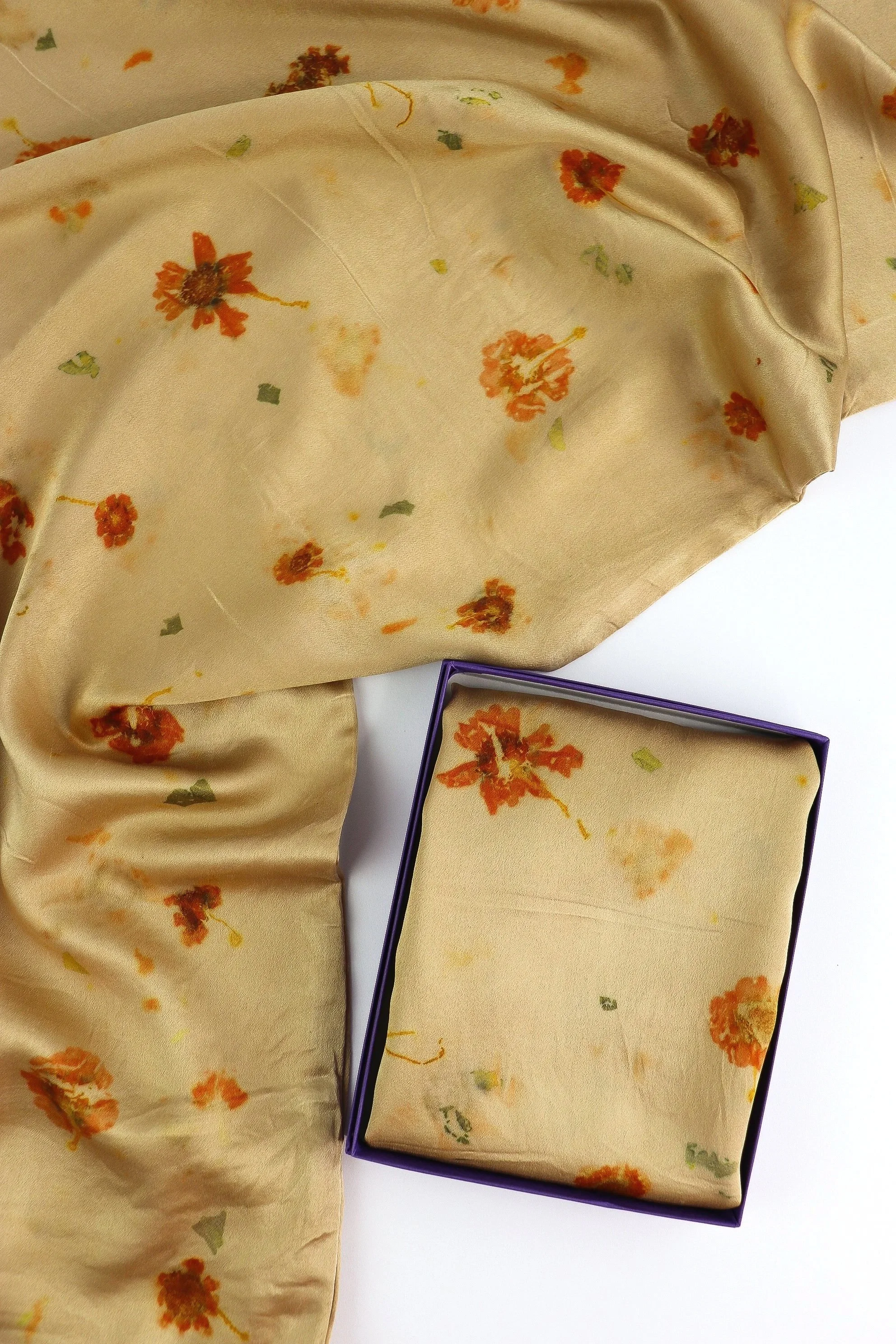 Botanically Dyed Mulberry Silk Pillowcase Set - King: Cutch and eco print