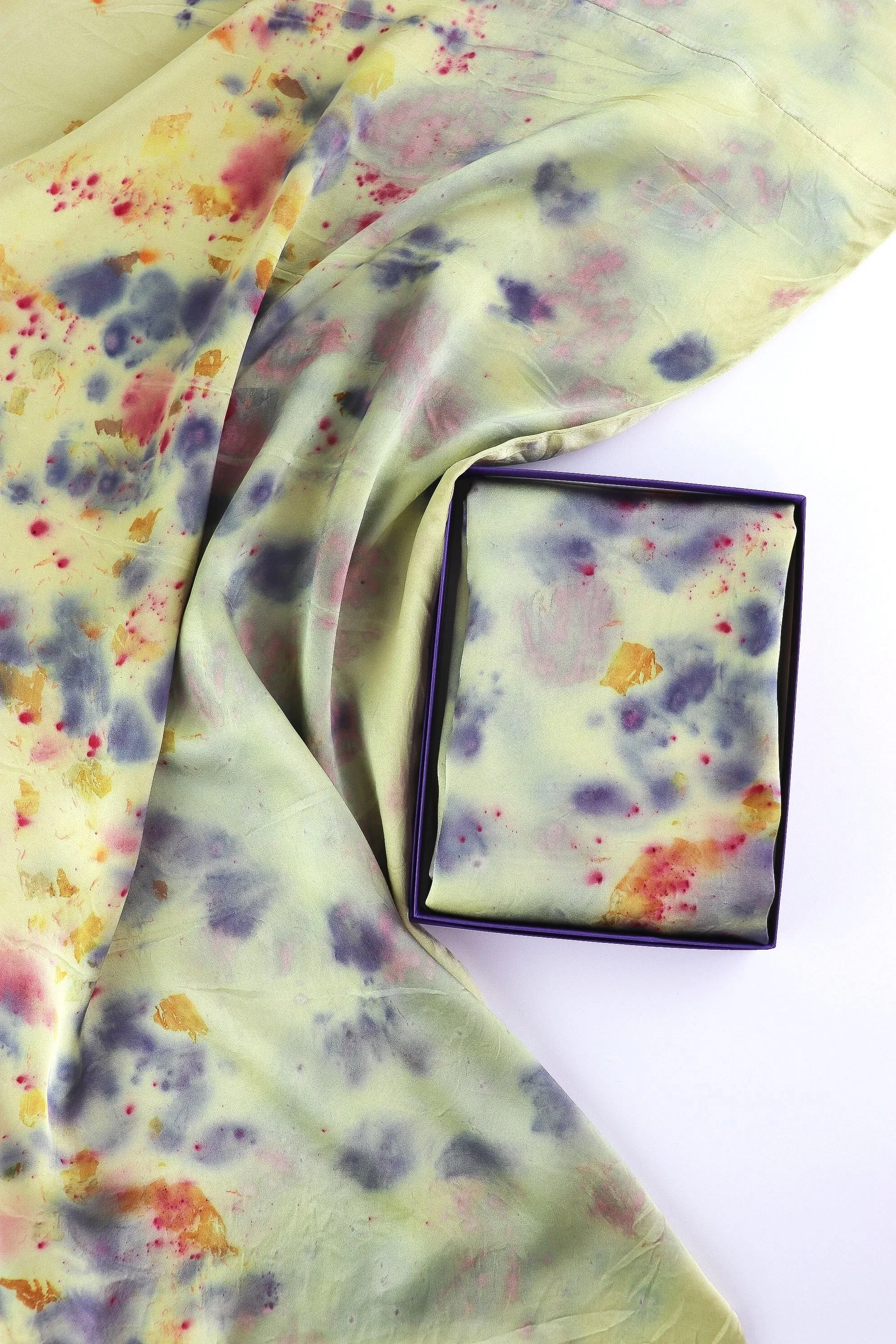 Botanically Dyed Silk Pillowcase eco printed with flowers. Mulberry silk pillowcase set of 2.