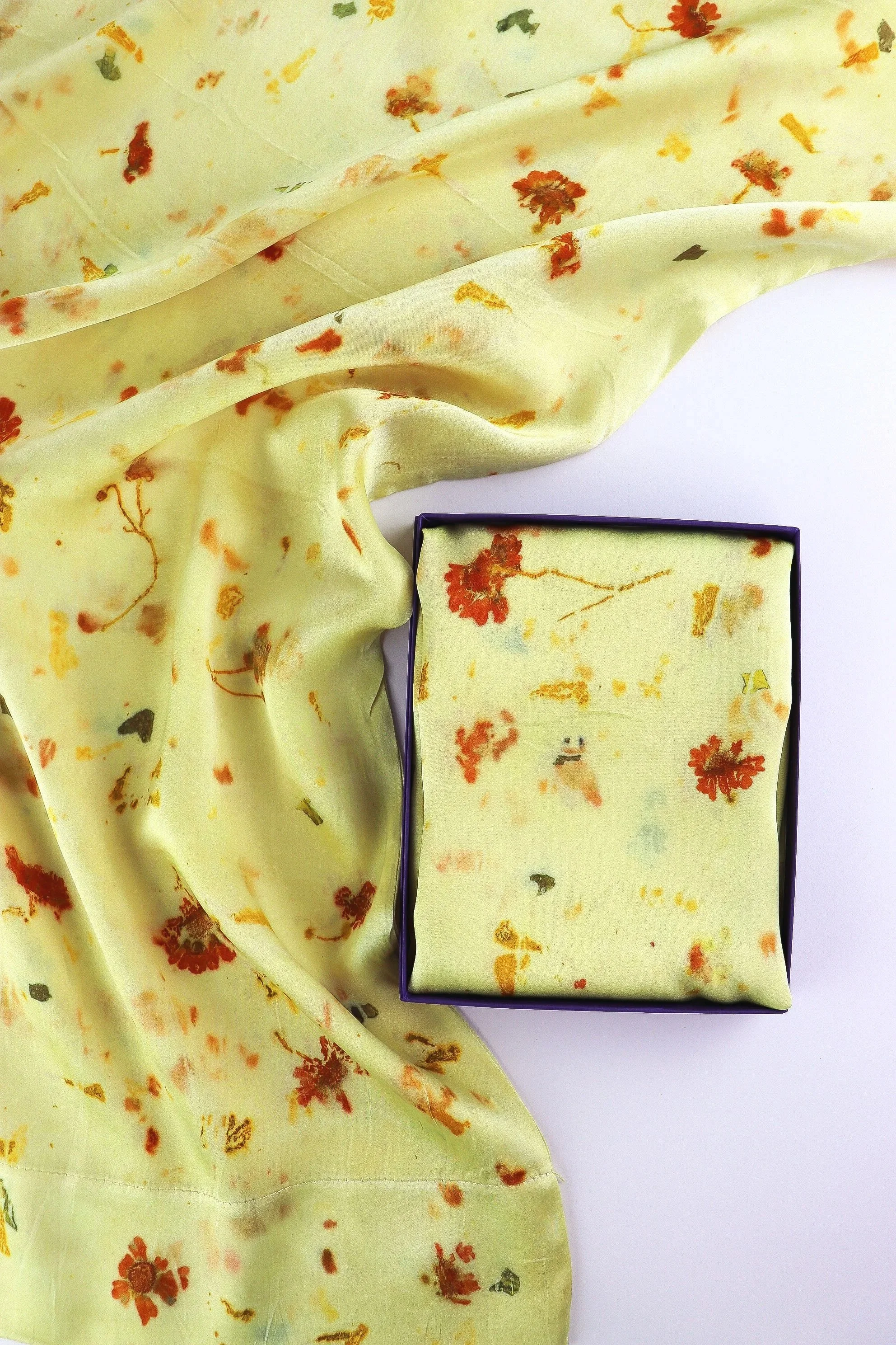 Botanically Dyed Silk Pillowcase eco printed with flowers. Mulberry silk pillowcase set of 2.